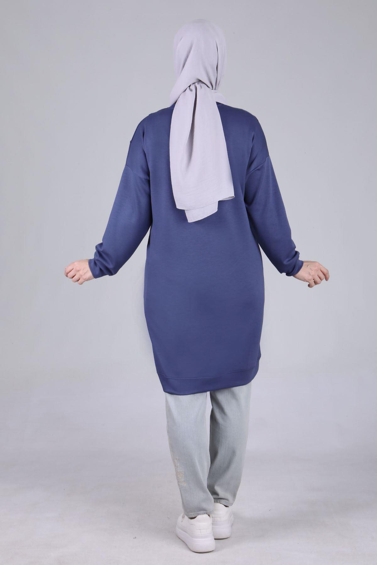 Taş İşlemeli Oysho Tunik - Morcivert