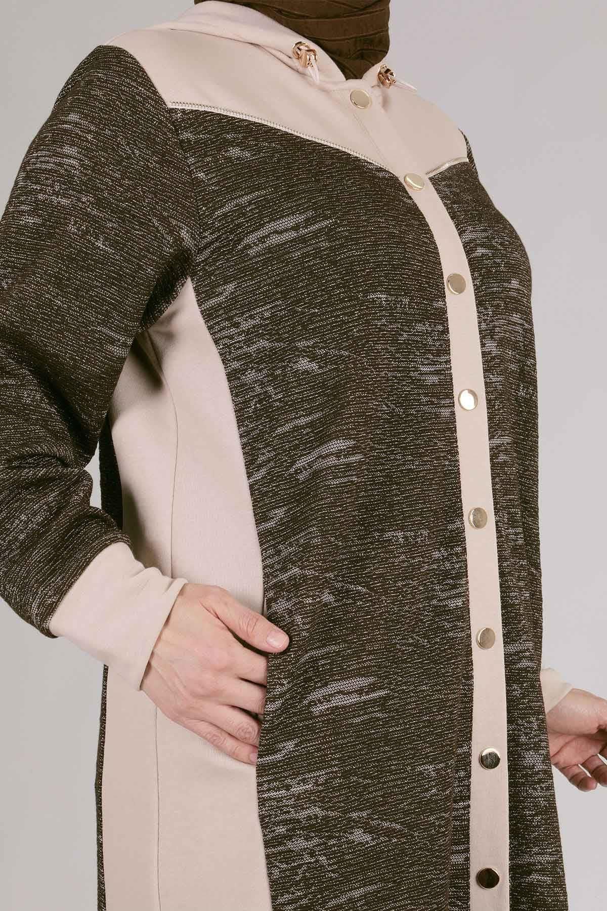 Tesettür Kapüşonlu Kap - Taş