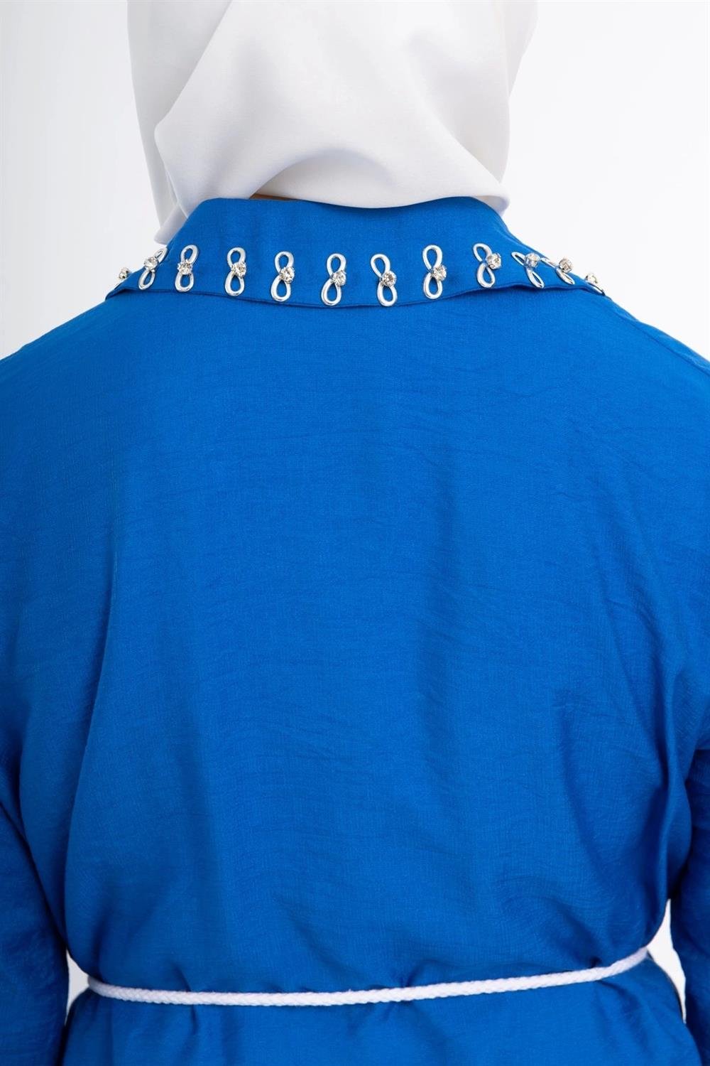 Yaka Taş Detaylı Tunik - Mavi
