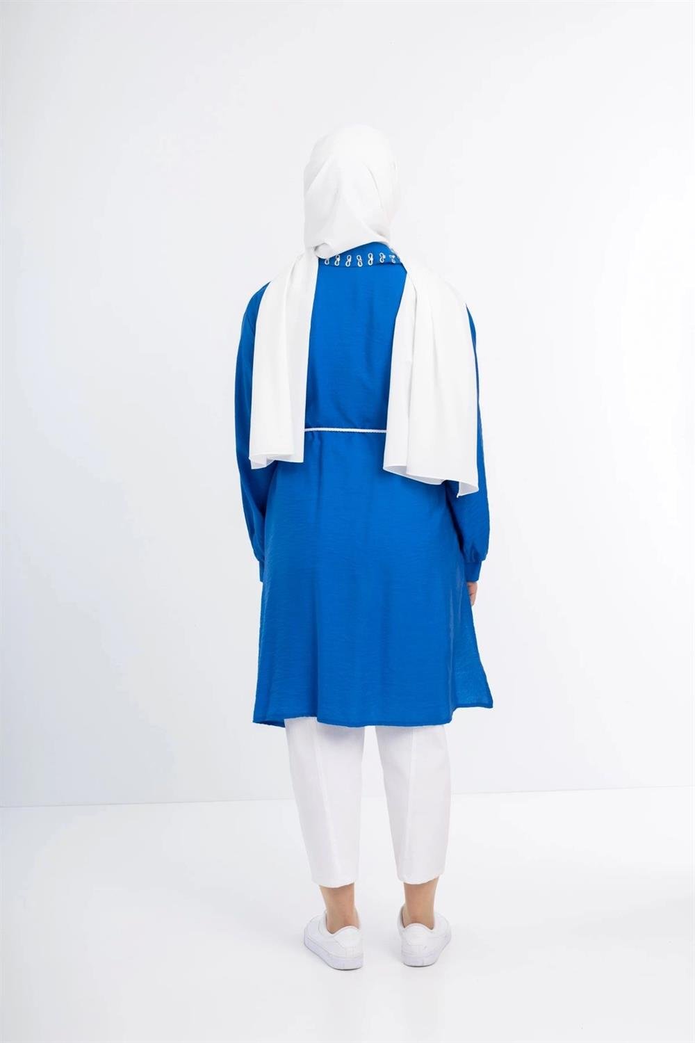 Yaka Taş Detaylı Tunik - Mavi
