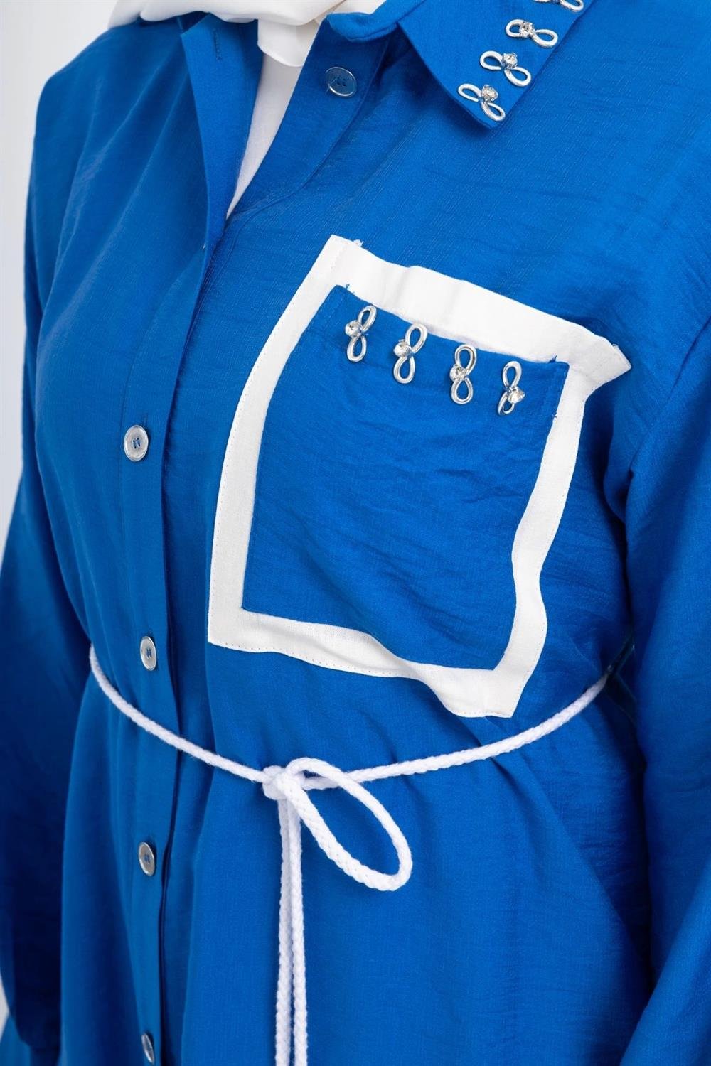 Yaka Taş Detaylı Tunik - Mavi
