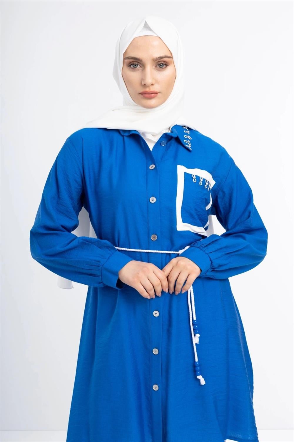Yaka Taş Detaylı Tunik - Mavi