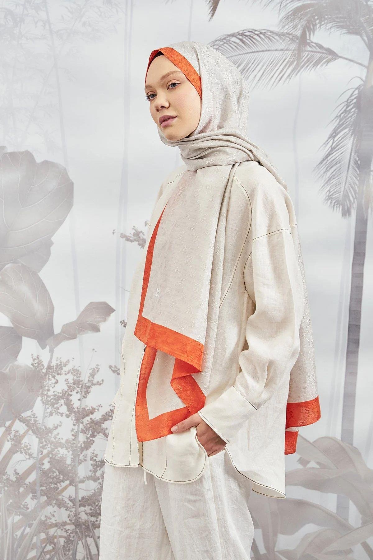 ZİNCİR MONOGRAM ŞAL - TAŞ - ORANGE