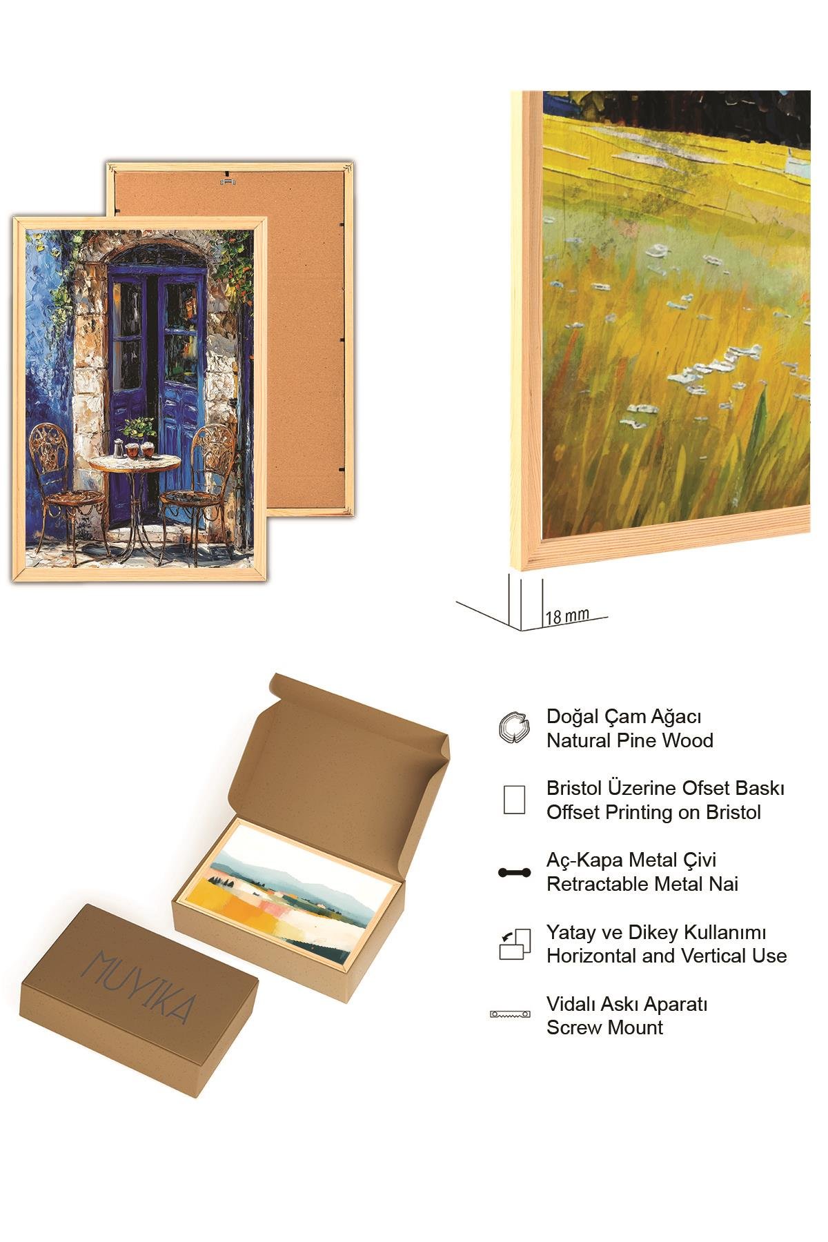Akdeniz Temalı Ahşap Çerçeveli 4'lü Tablo Seti – PVC Korumalı Dijital Baskı, 50x70cm-Akdeniz