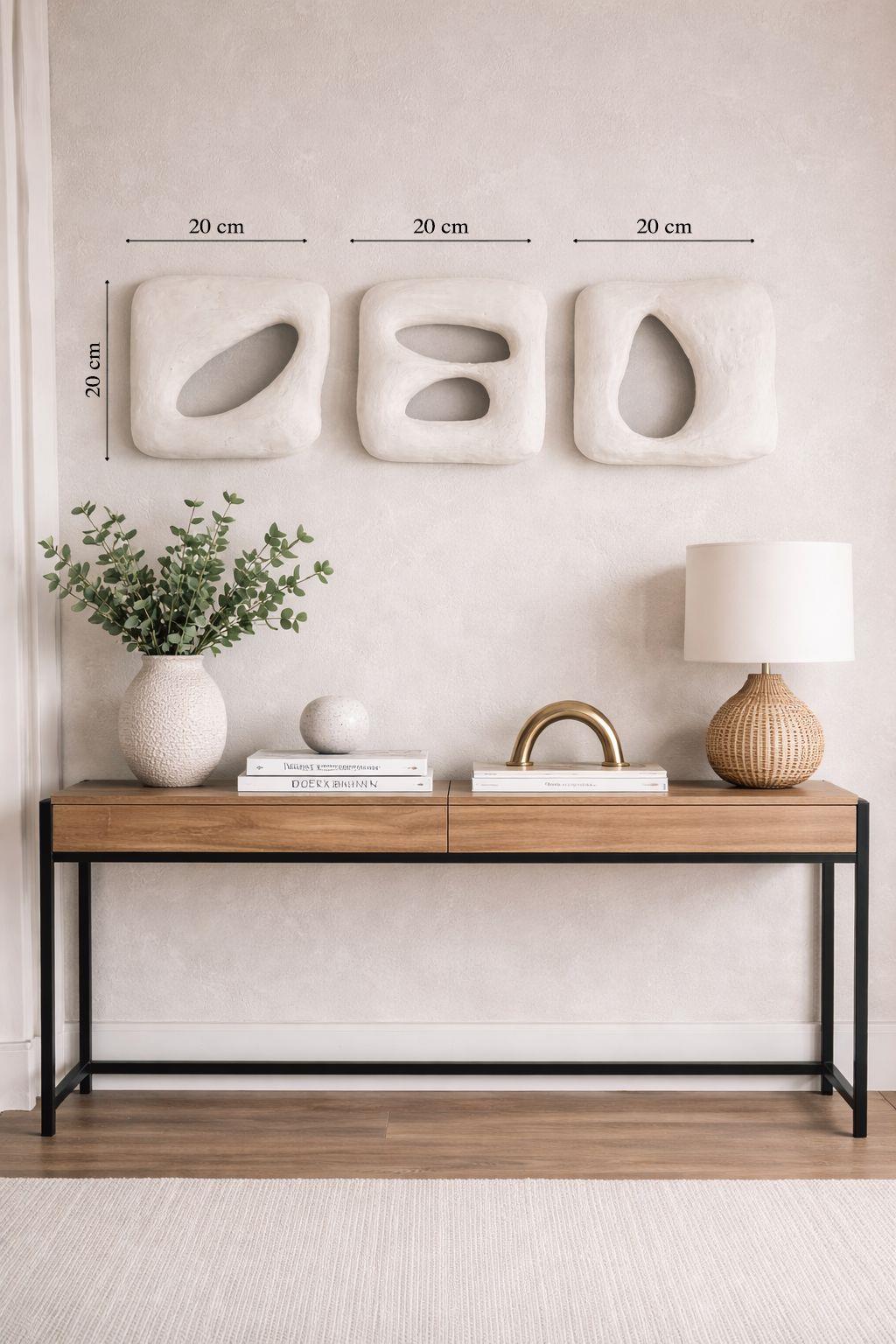 Duvar Dekoru Beton Görünümlü ,Wabi Sabi–El Yapımı Modern Dekoratif Duvar Objesi, 3'lü Set-Truzo Krem