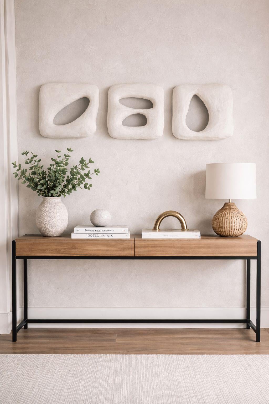 Duvar Dekoru Beton Görünümlü ,Wabi Sabi–El Yapımı Modern Dekoratif Duvar Objesi, 3'lü Set-Truzo Krem