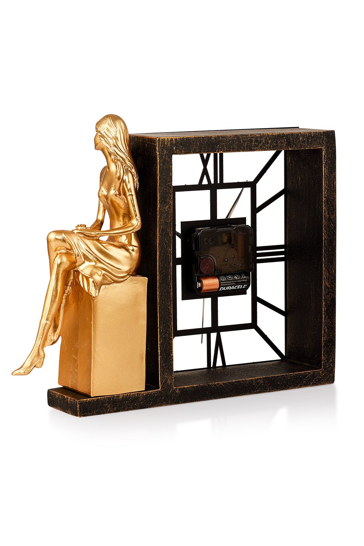 Muyika Kar  Gold Sessiz Mekanizmalı Polyester Biblo  Metal Masa Saati 25 x 21 cm Kadın MMS-POB