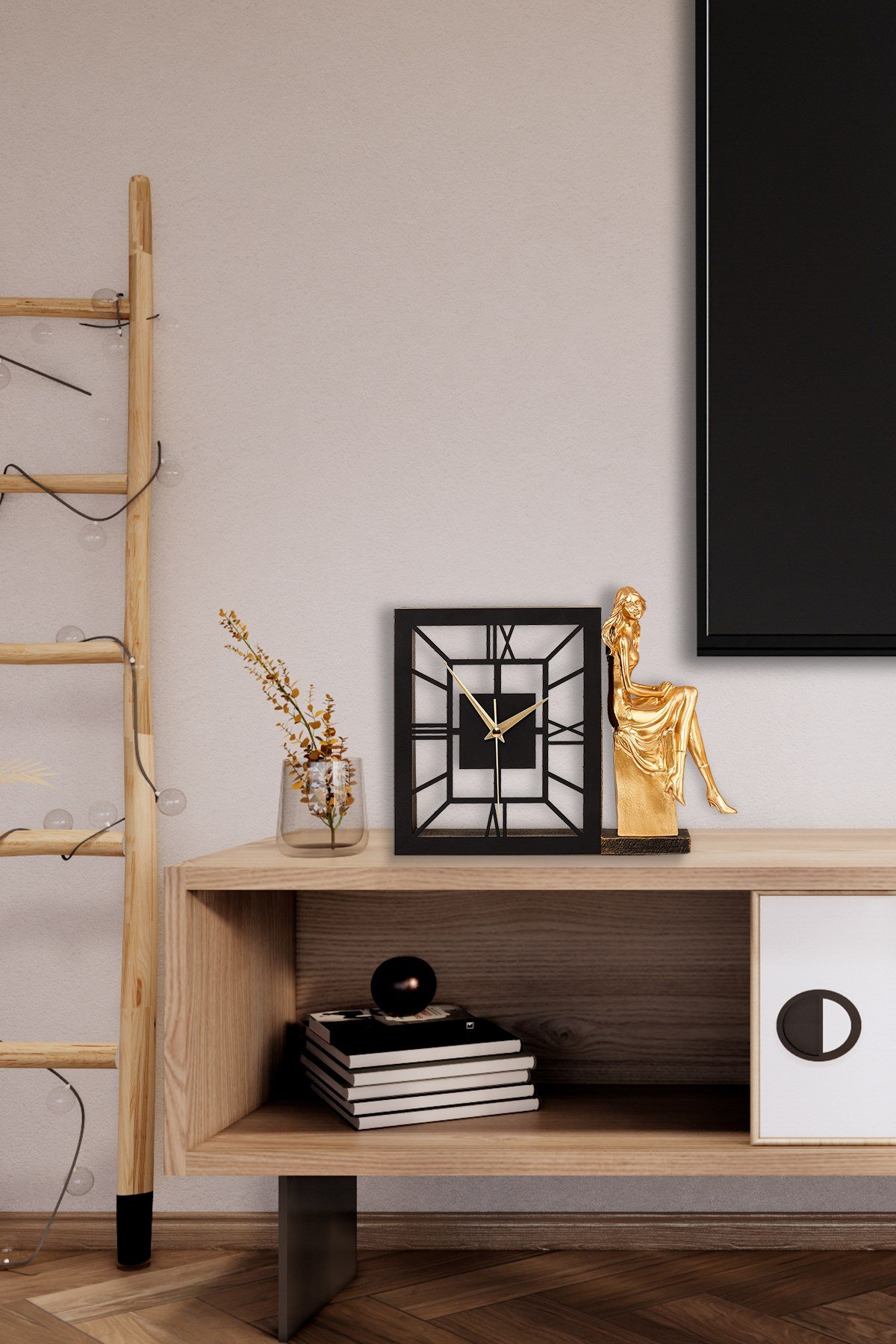 Muyika Kar  Gold Sessiz Mekanizmalı Polyester Biblo  Metal Masa Saati 25 x 21 cm Kadın MMS-POB