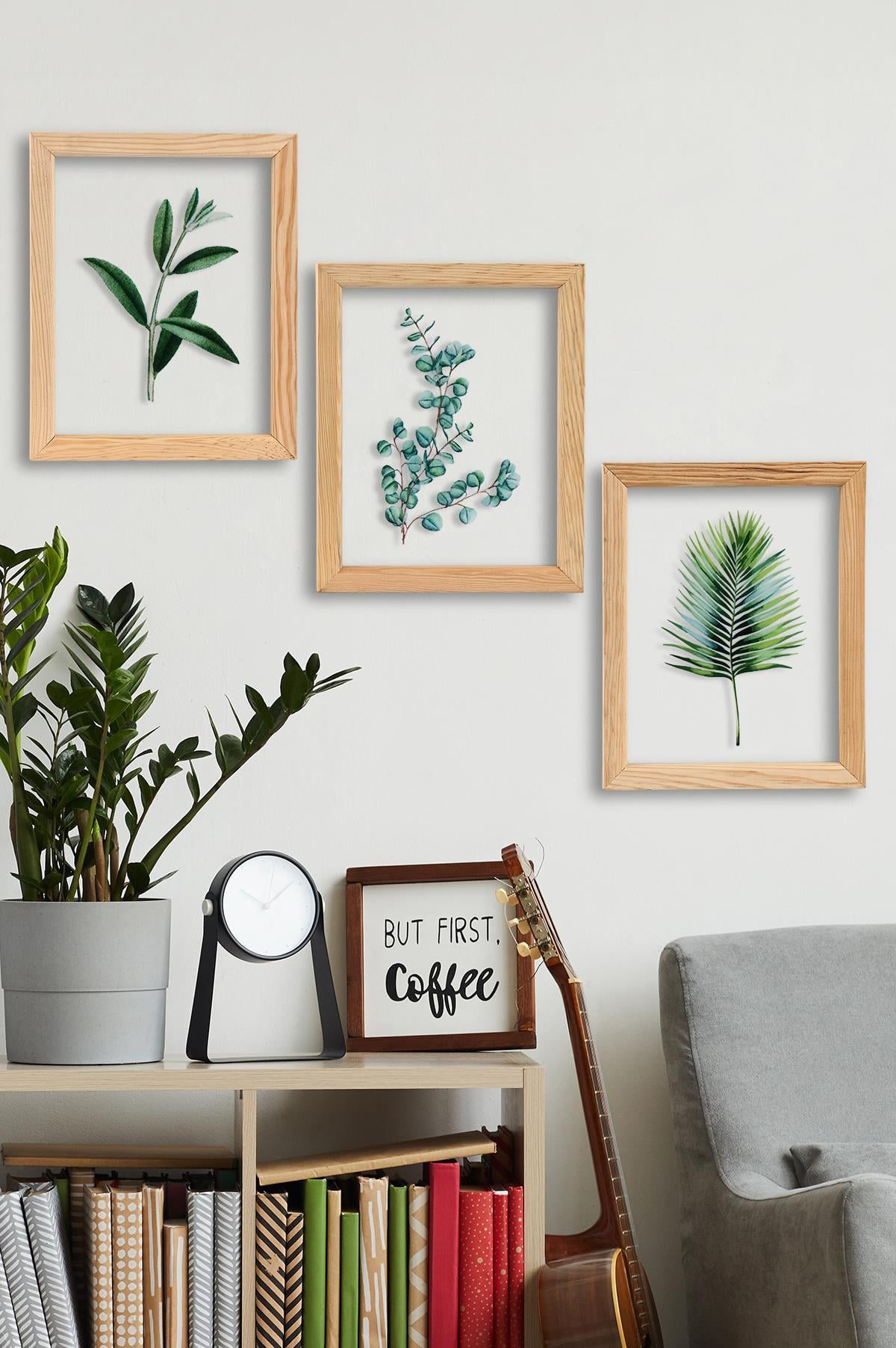 Muyika Regina Ocaliptus 3 Parça Ahşap Çerçeveli Cam Üstü Baskı Tablo Seti 28x66cm 