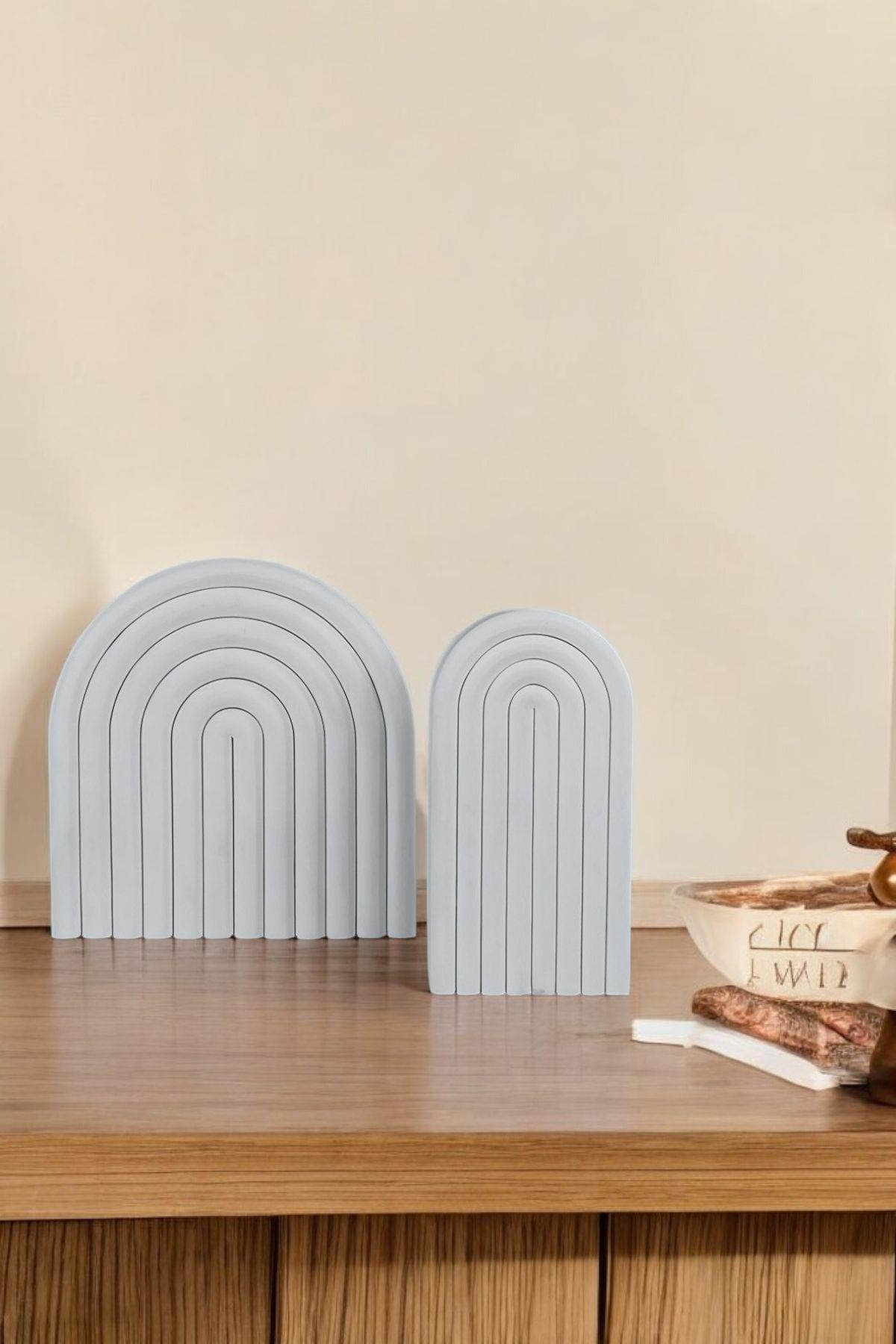Soyut Dekoratif Obje Modern Minimalist Ev Aksesuarı Biblo , Ev ve Ofis İçin Şık Tasarım - 2'li Bohem Beyaz