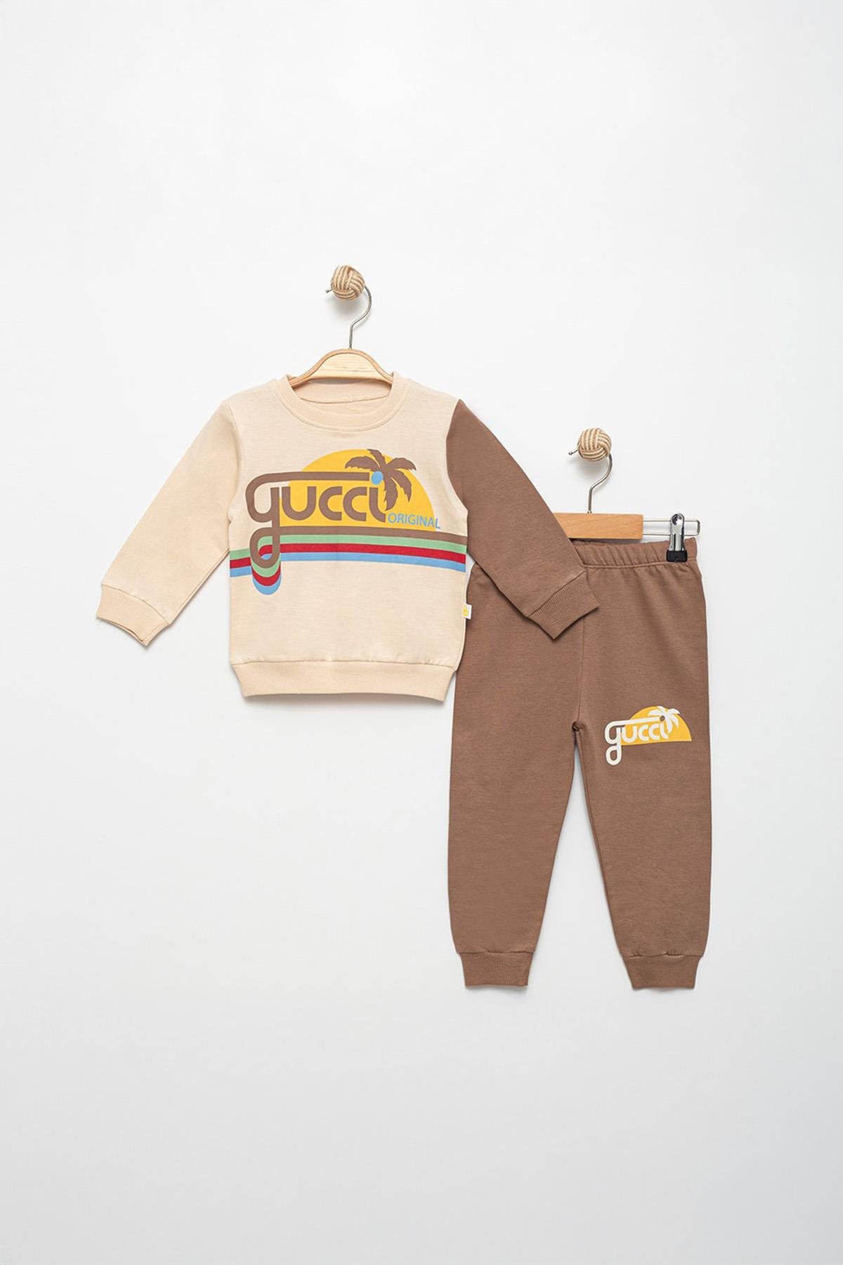 Gucci Baskılı Alt-Üst Takım 2-5 Yaş Kahve