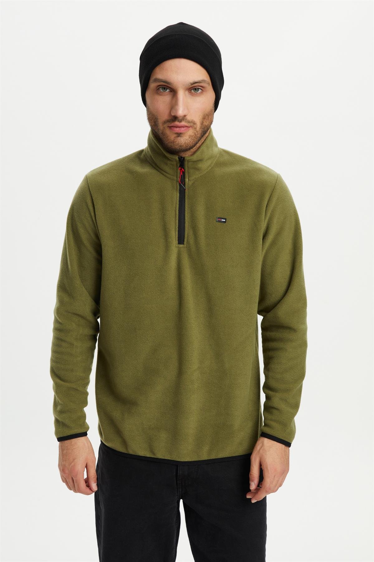 River Club Erkek Dik Yaka Yarım Fermuar Haki Kışlık Sweatshirt PO-001 Haki