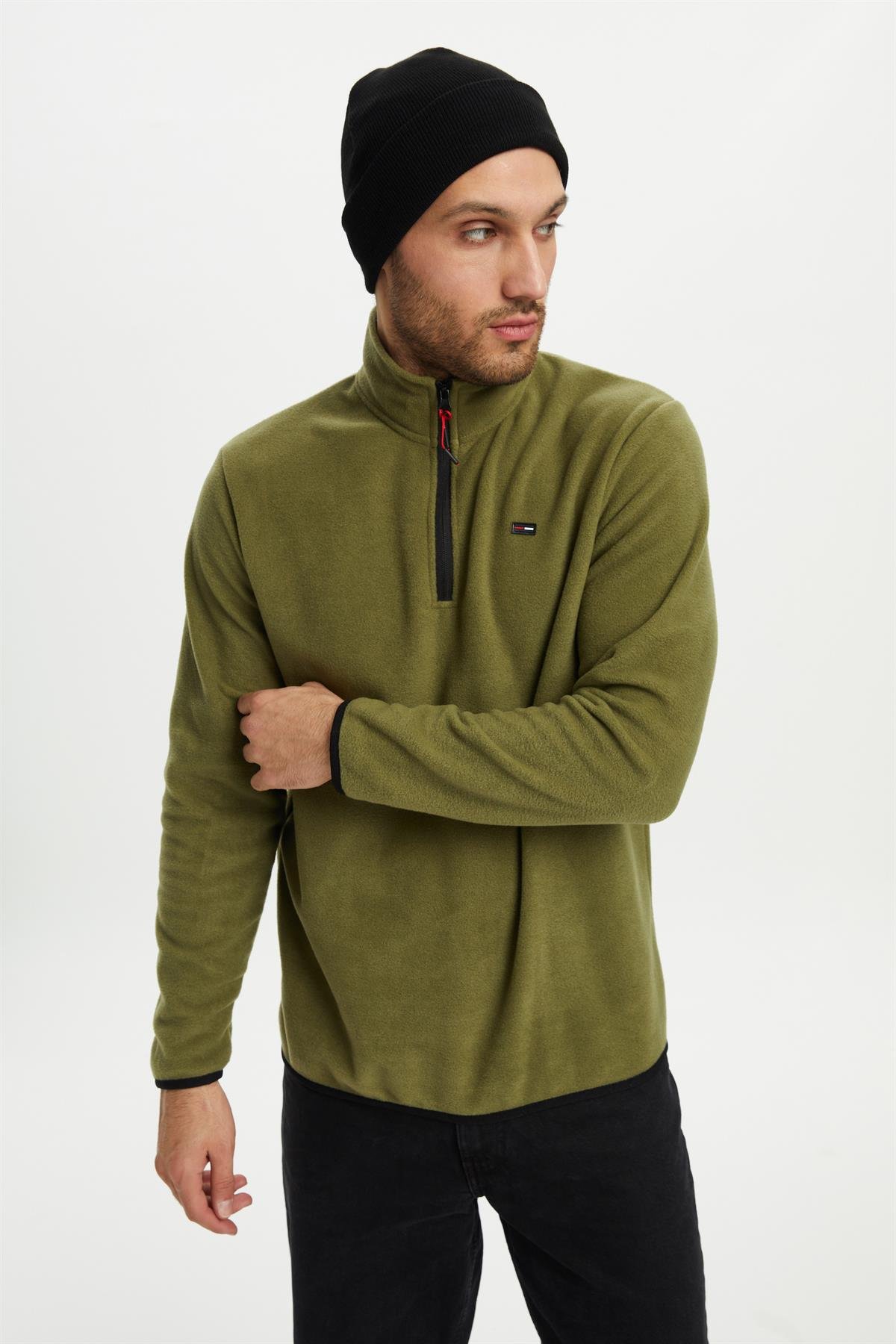 River Club Erkek Dik Yaka Yarım Fermuar Haki Kışlık Sweatshirt PO-001 Haki