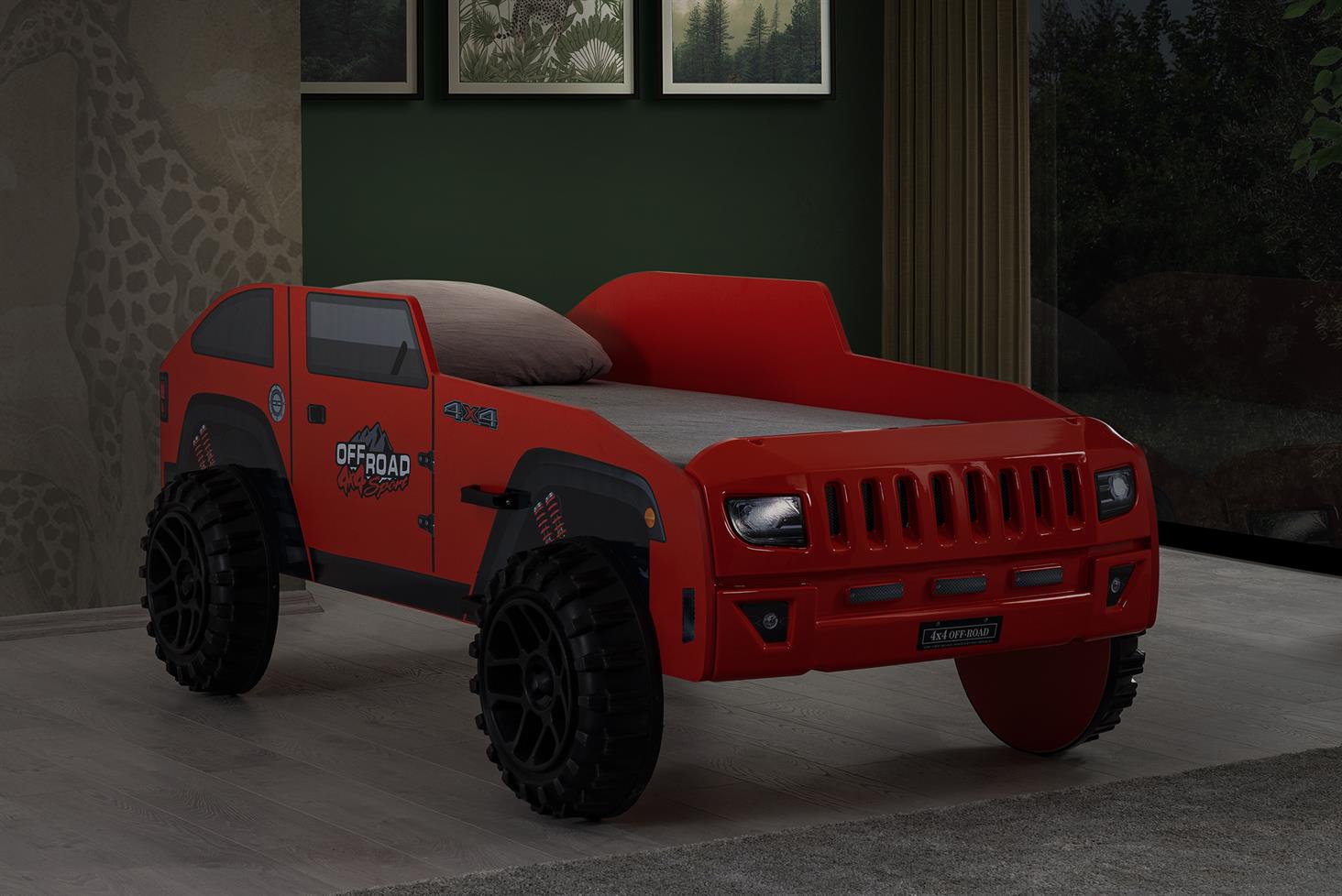 Jeep Arabalı Yatak Kırmızı