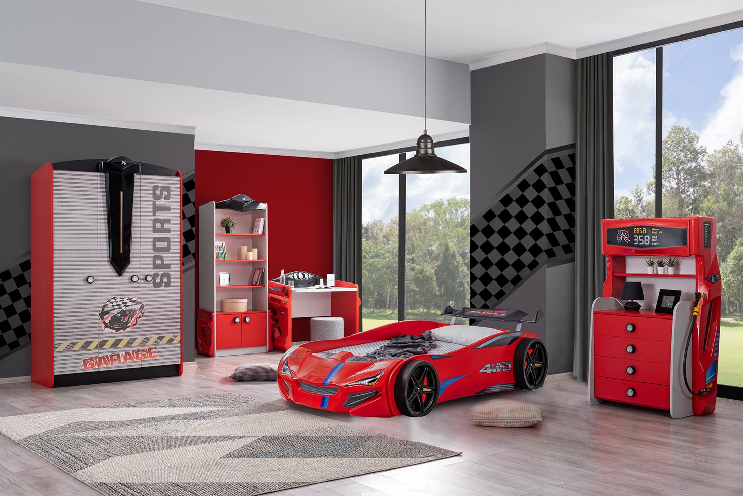 Sports Merso Arabalı Yataklı Çocuk Odası Takımı Kırmızı