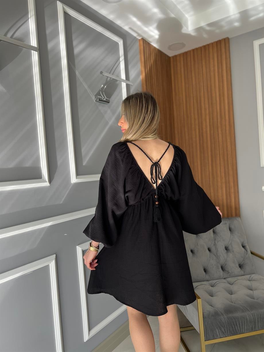 Balon Kol Elbise Siyah