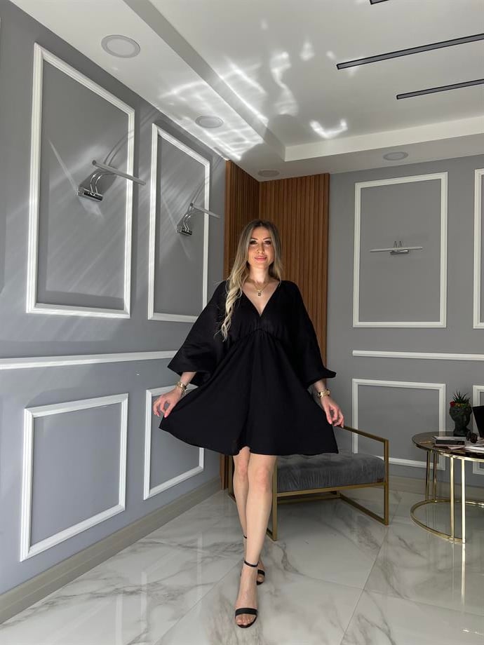 Balon Kol Elbise Siyah