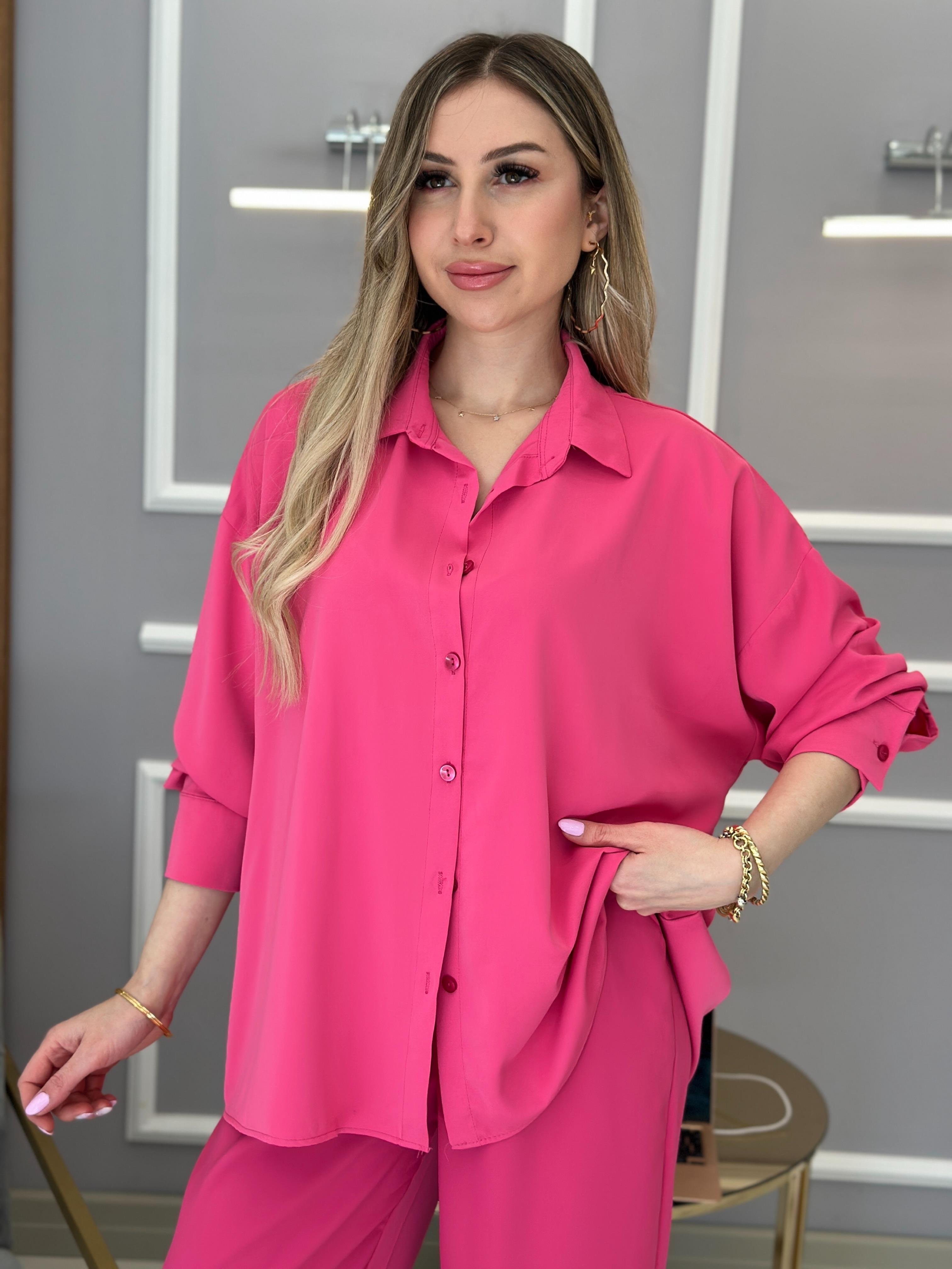 Begonya Premium Takım Gömlek Palazzo Fuşya 