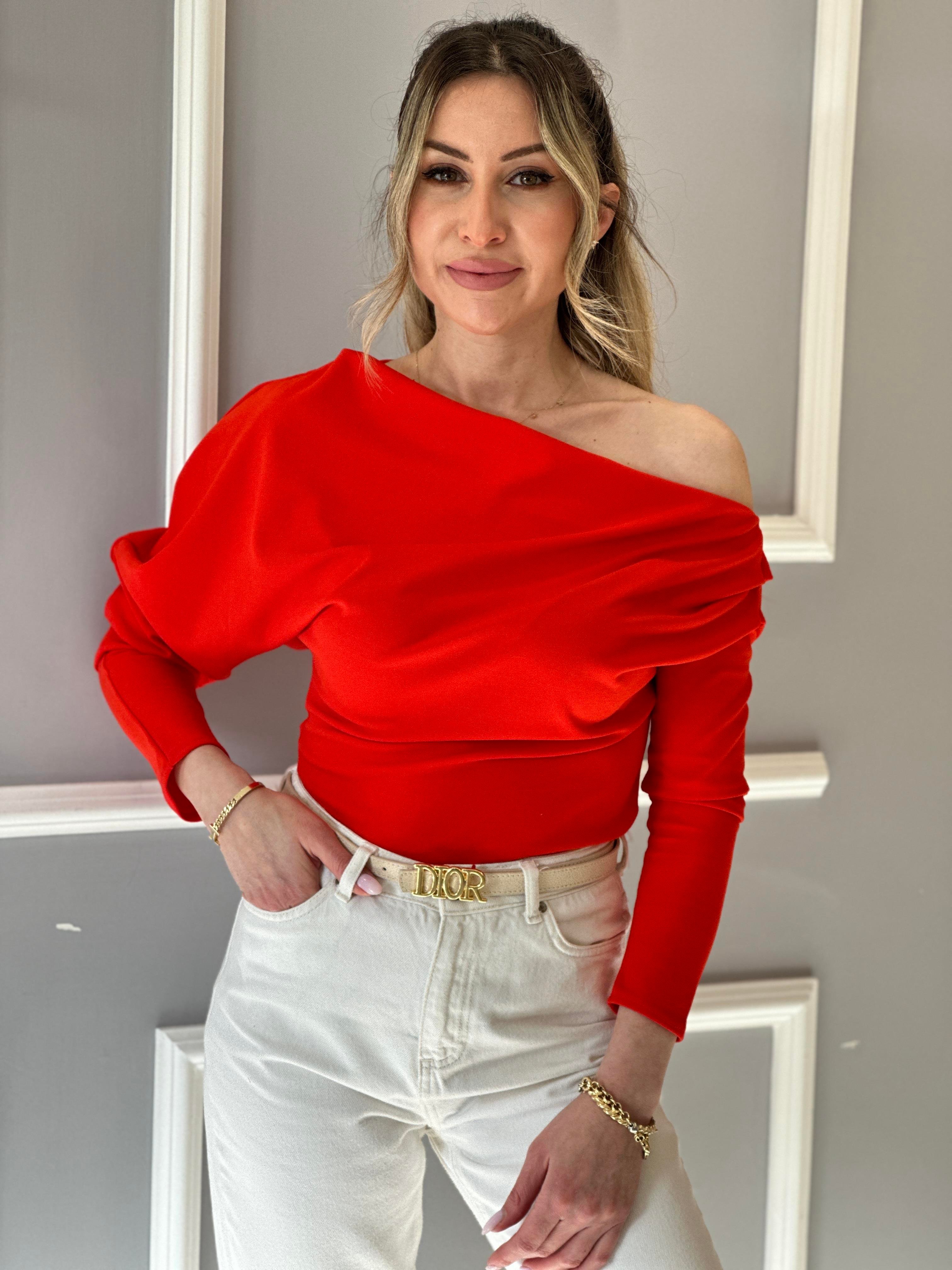 Bluz Omuz Detaylı Kırmızı
