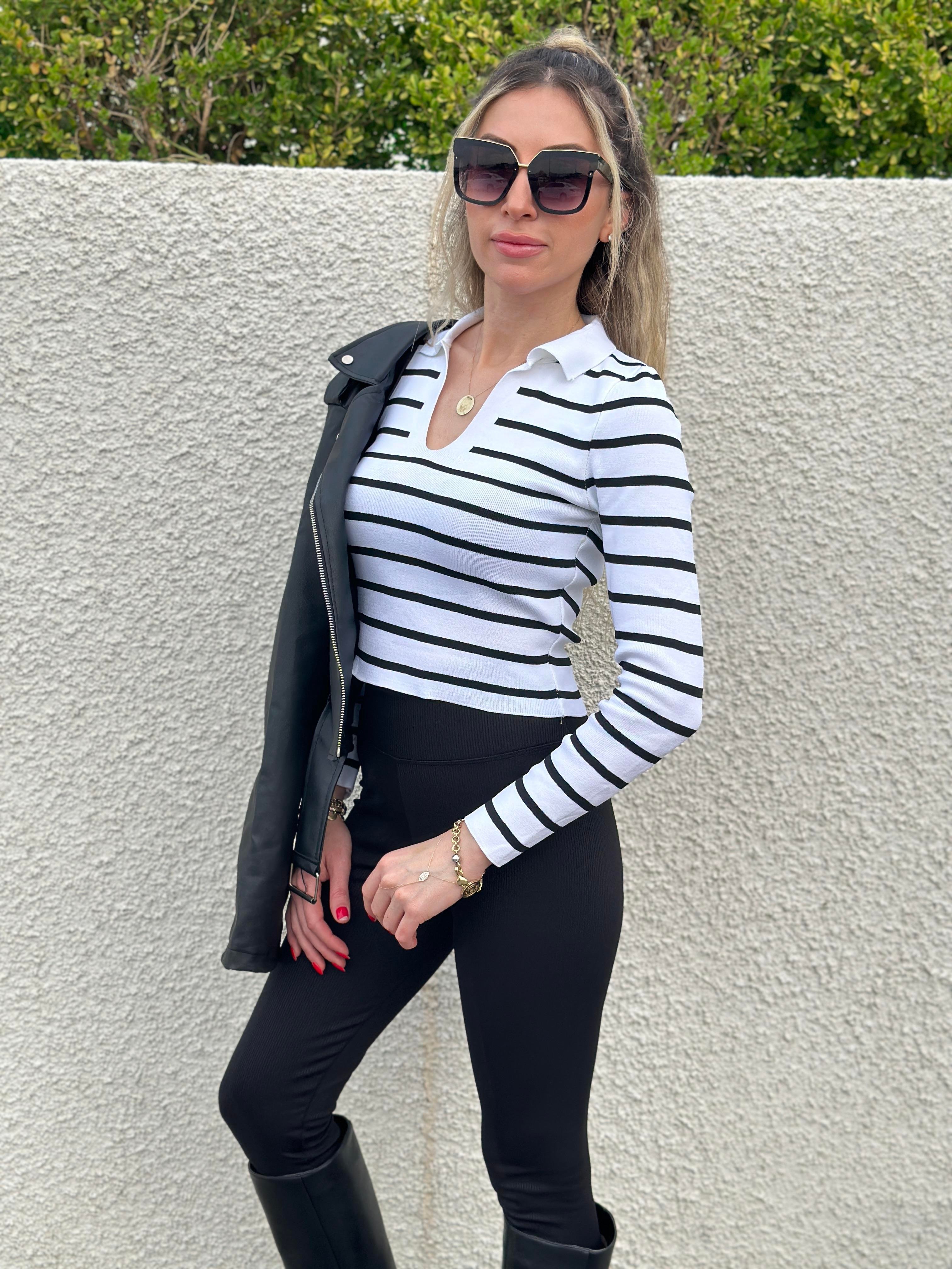 Bluz Polo Yaka Çizgili