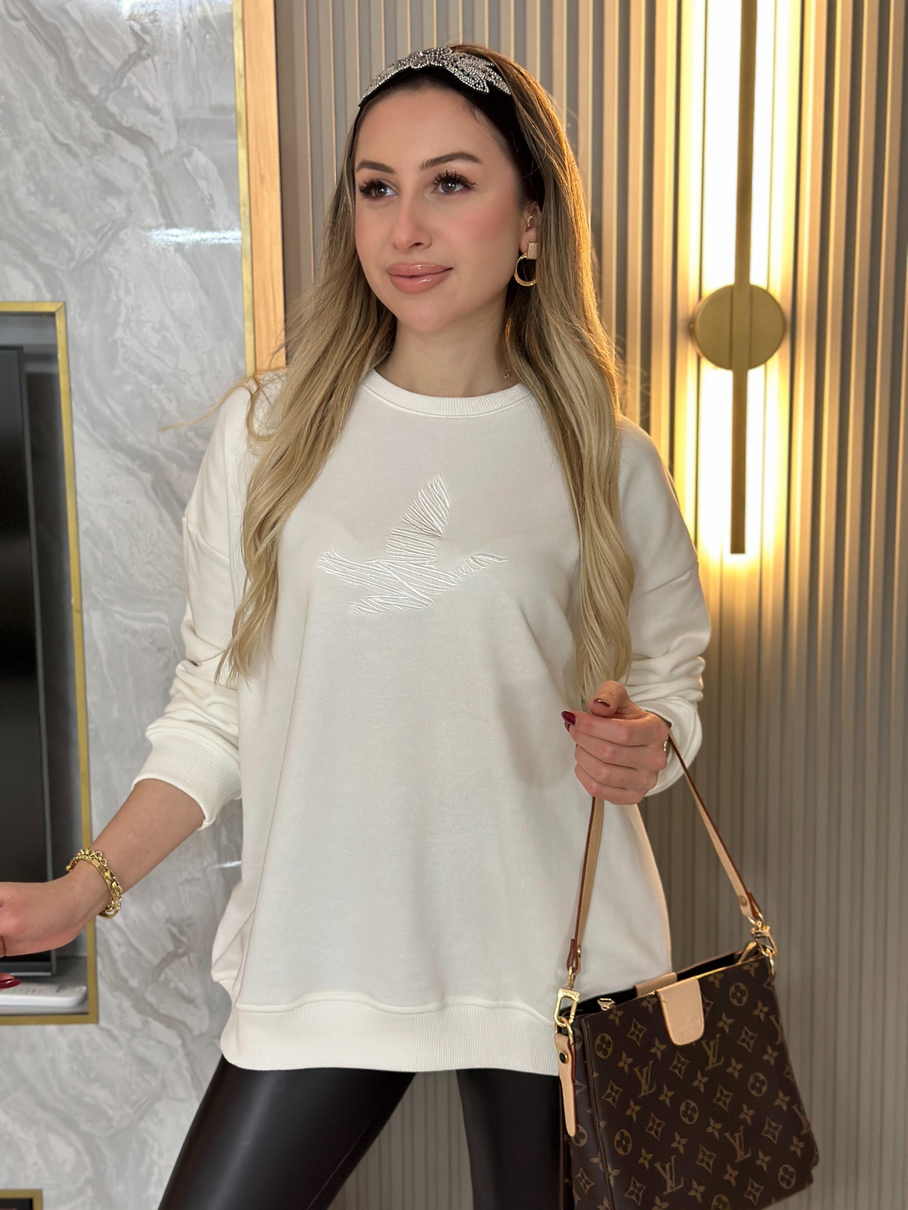 Bn Sweatshirt  Kuş Nakış Detaylı Ekru 