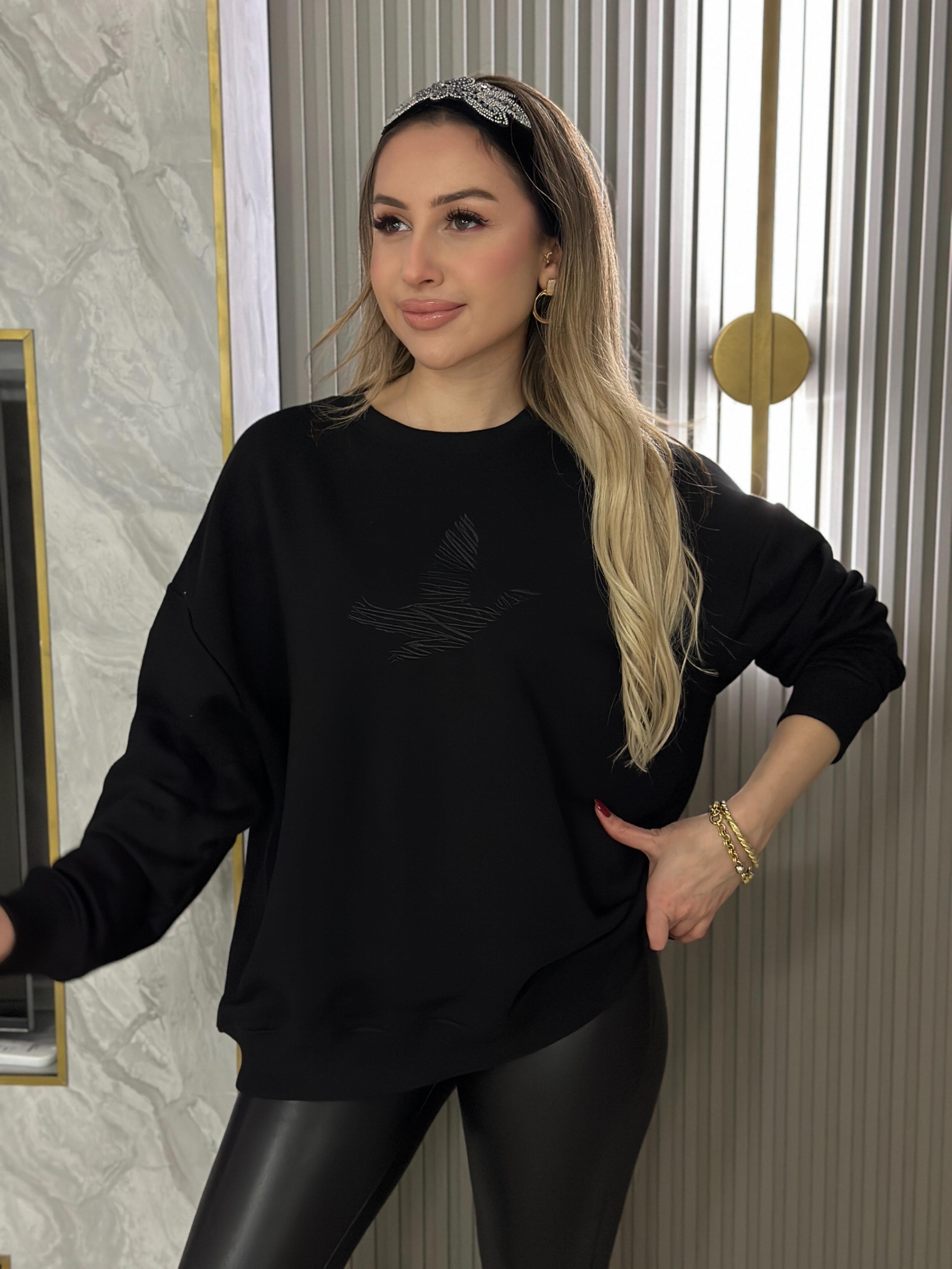 Bn Sweatshirt  Kuş Nakış Detaylı Siyah