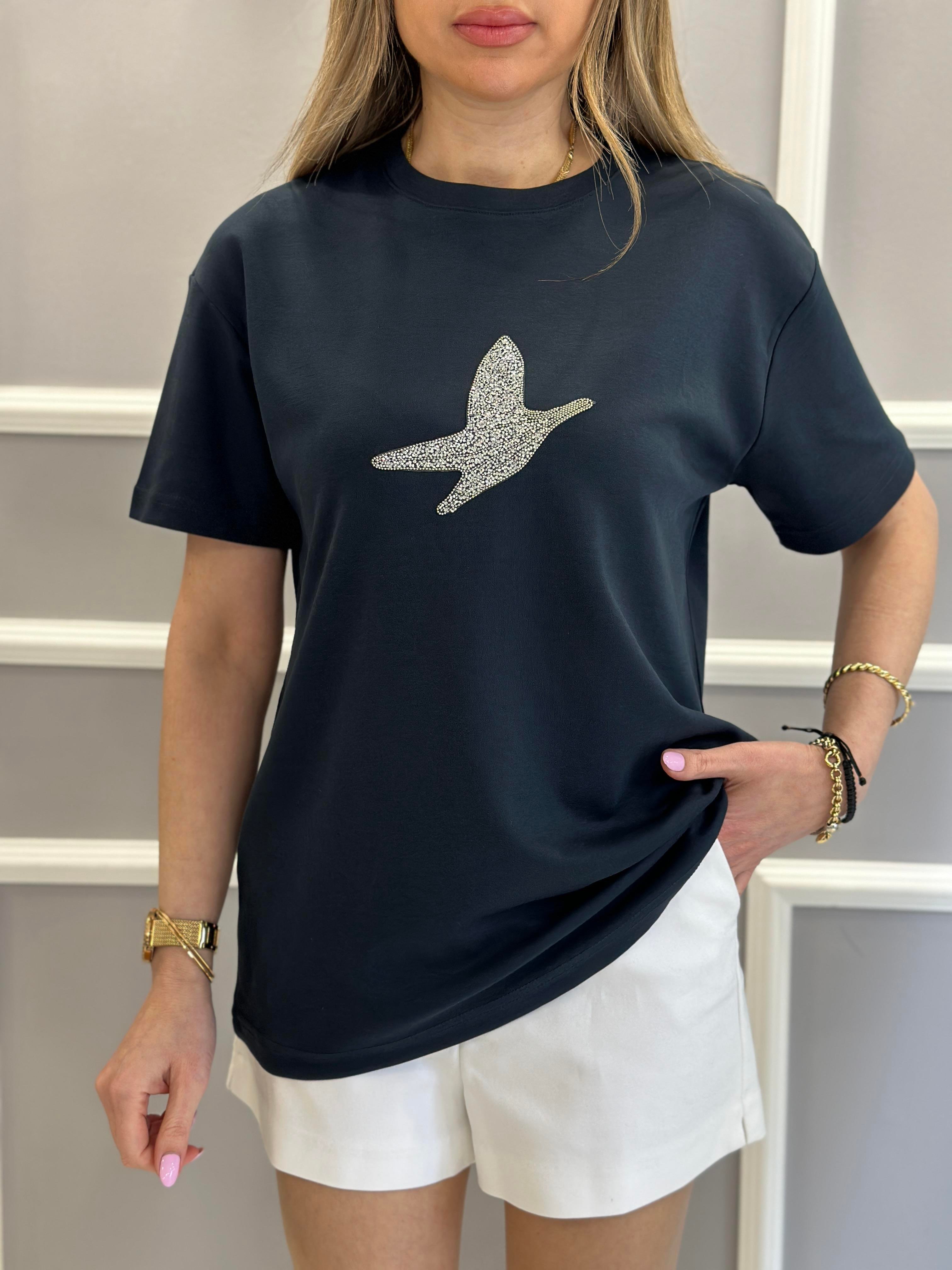Bn T-Shirt Premium Taşlı Detaylı Lacivert