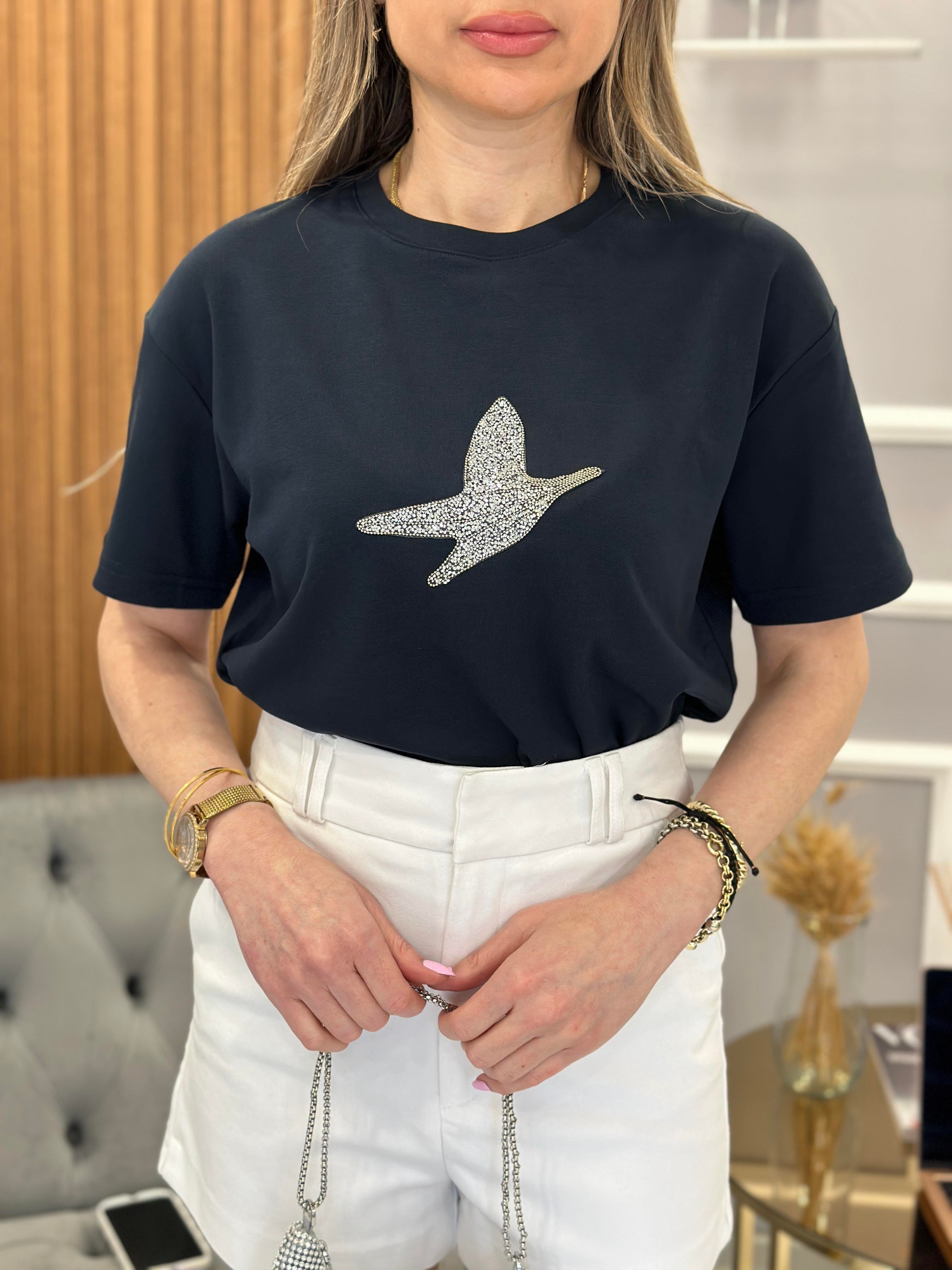 Bn T-Shirt Premium Taşlı Detaylı Lacivert