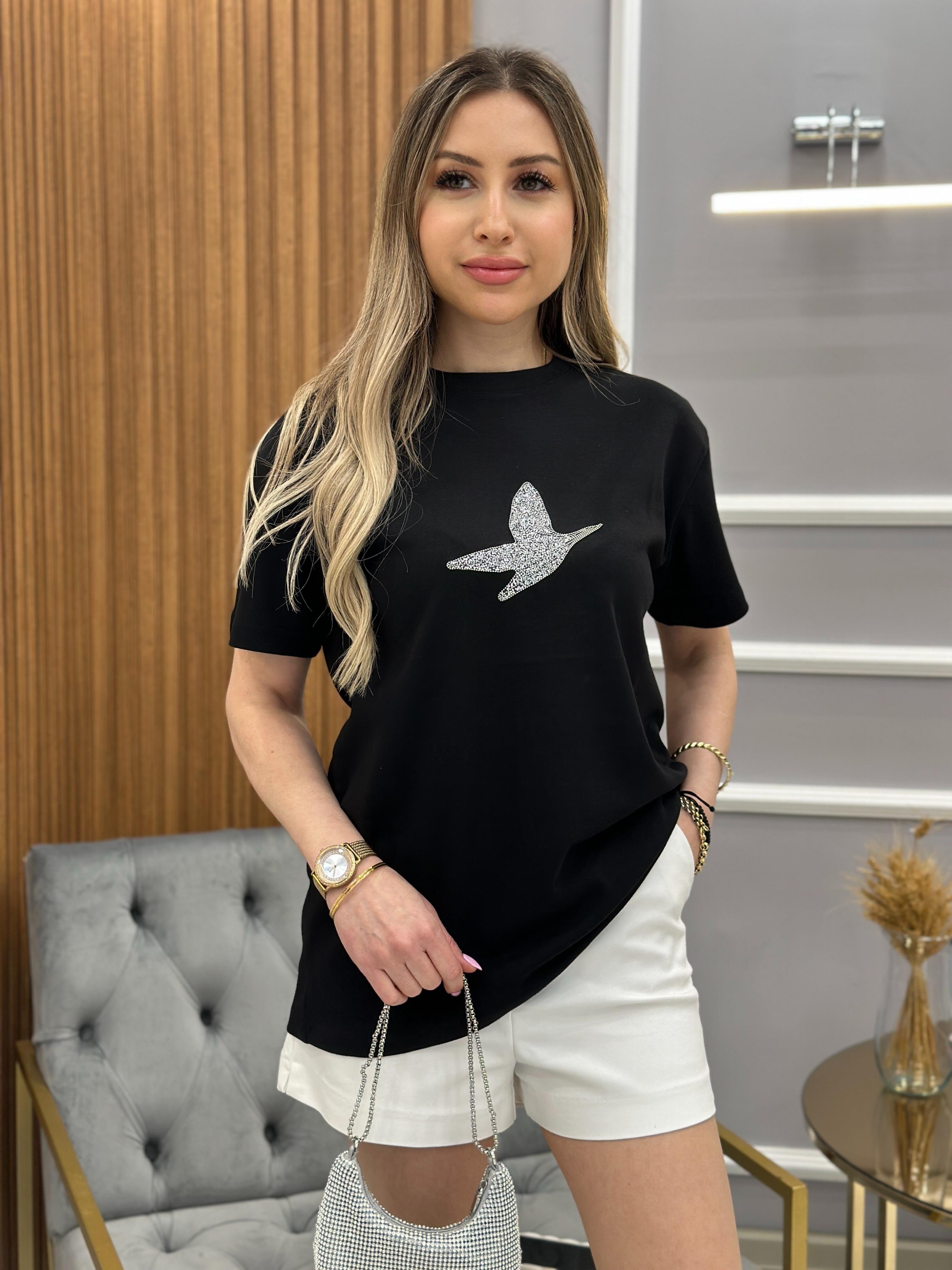 Bn T-Shirt Premium Taşlı Detaylı Siyah