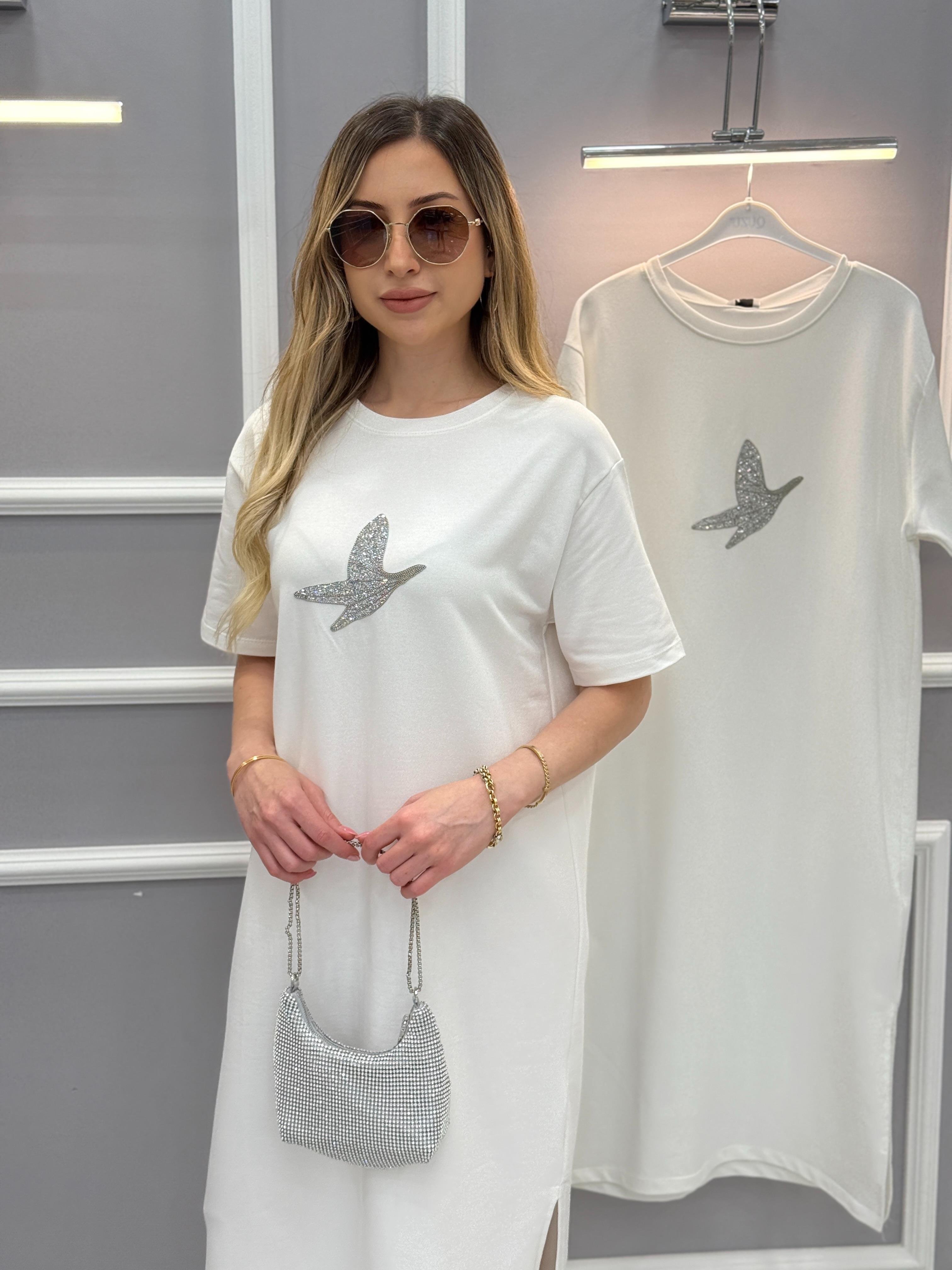 Bn Yandan Tek Yırtmaç 105 cm Elbise Beyaz