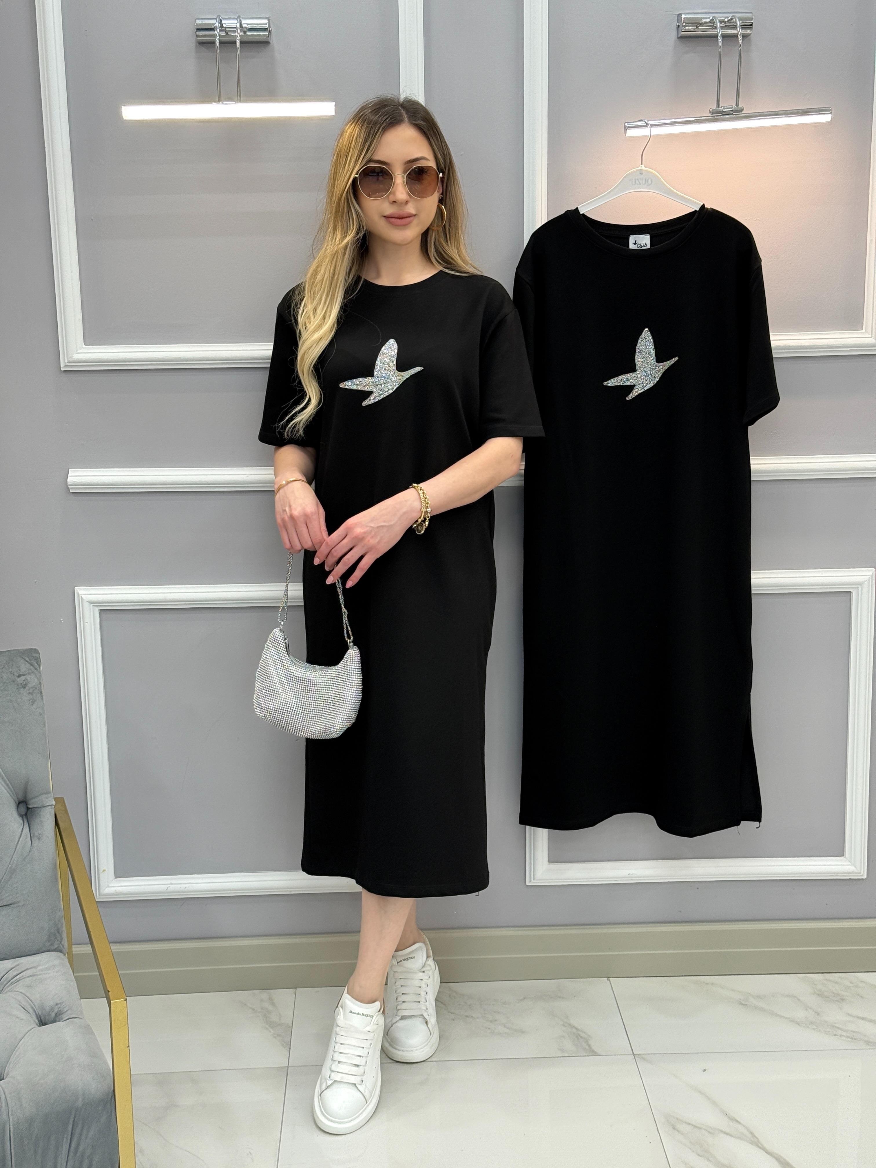 Bn Yandan Tek Yırtmaç 105 cm Elbise Siyah