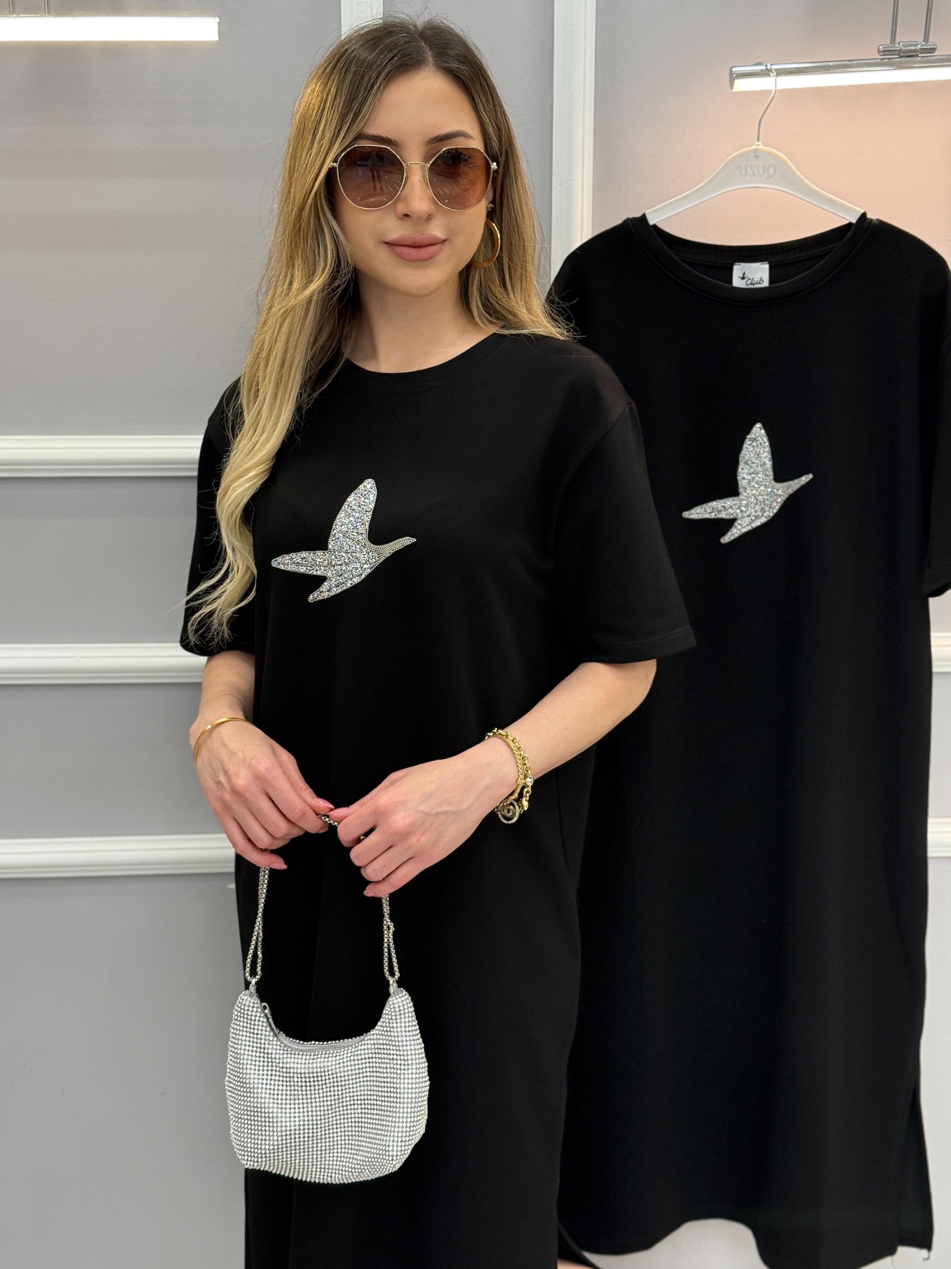 Bn Yandan Tek Yırtmaç 105 cm Elbise Siyah