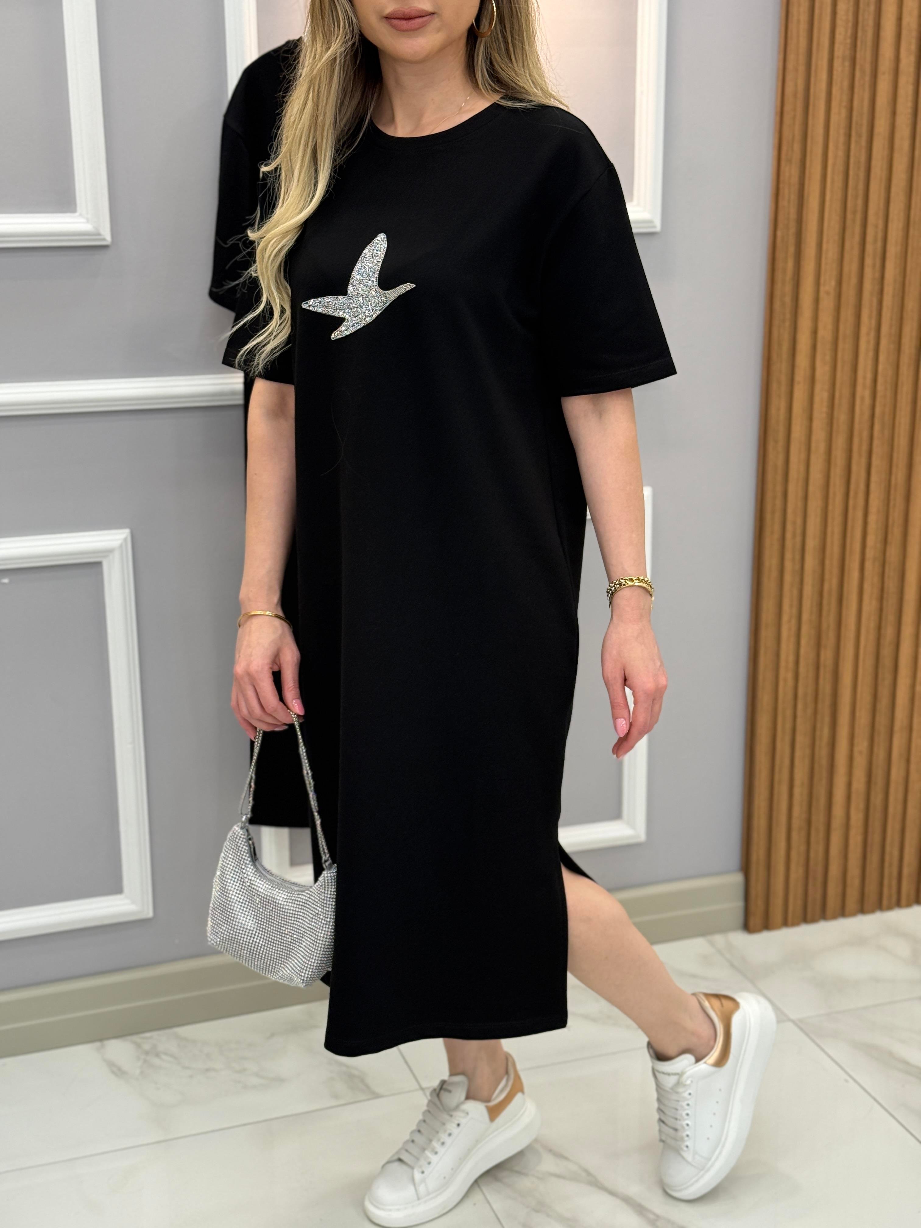 Bn Yandan Tek Yırtmaç 105 cm Elbise Siyah
