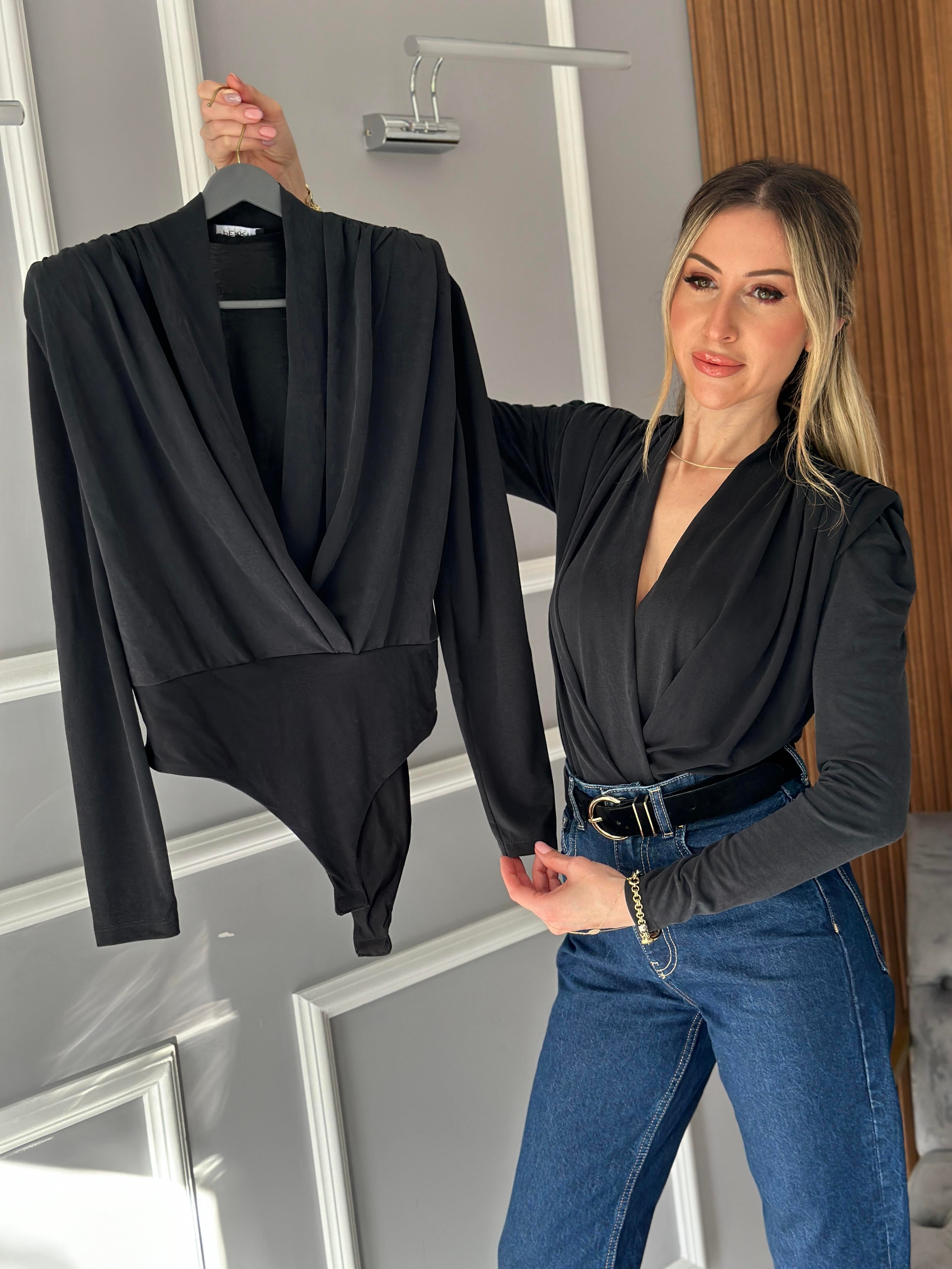 Body Suit Vatkalı Çıtçıtlı Modal Antrasit