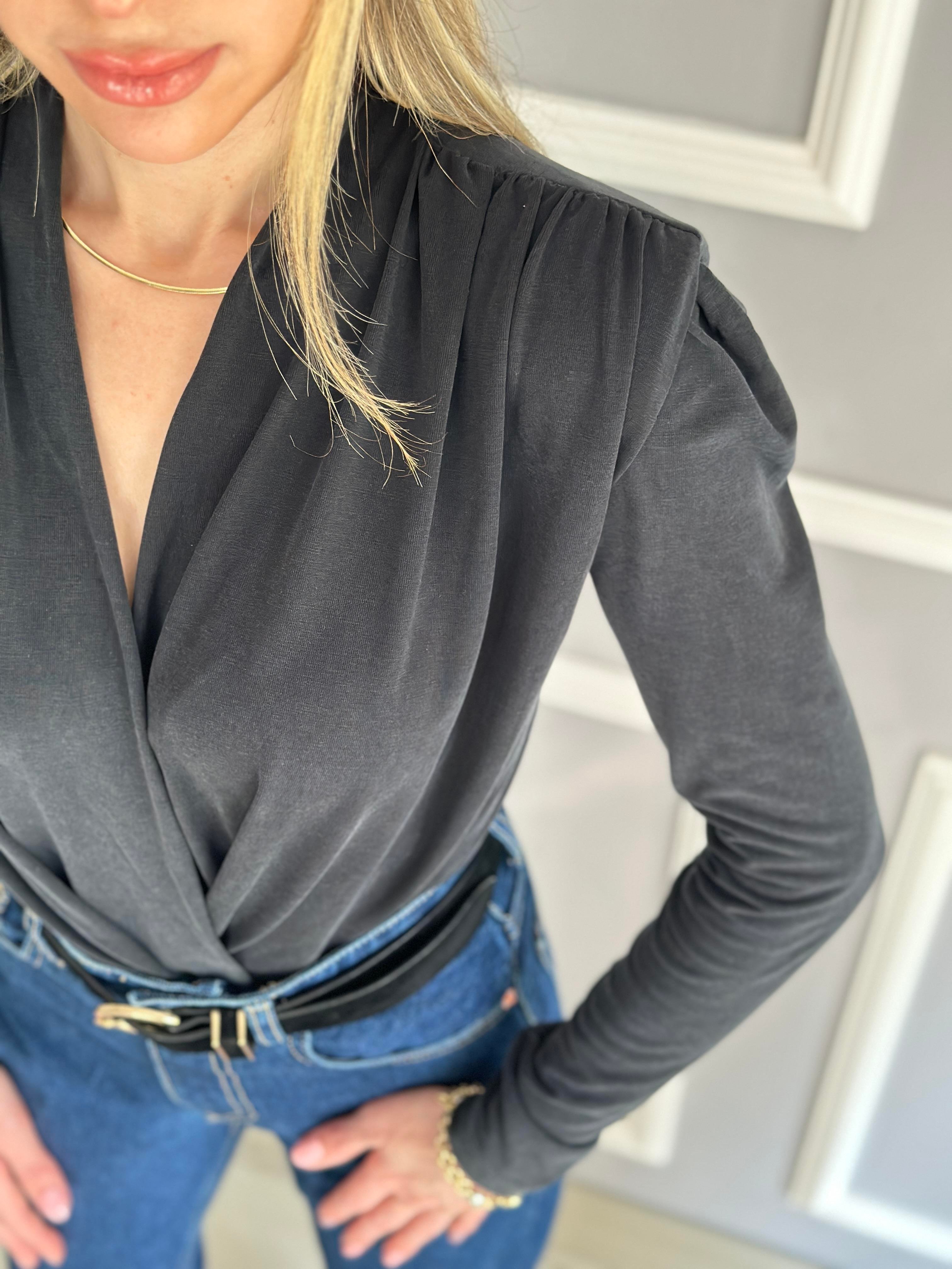 Body Suit Vatkalı Çıtçıtlı Modal Antrasit