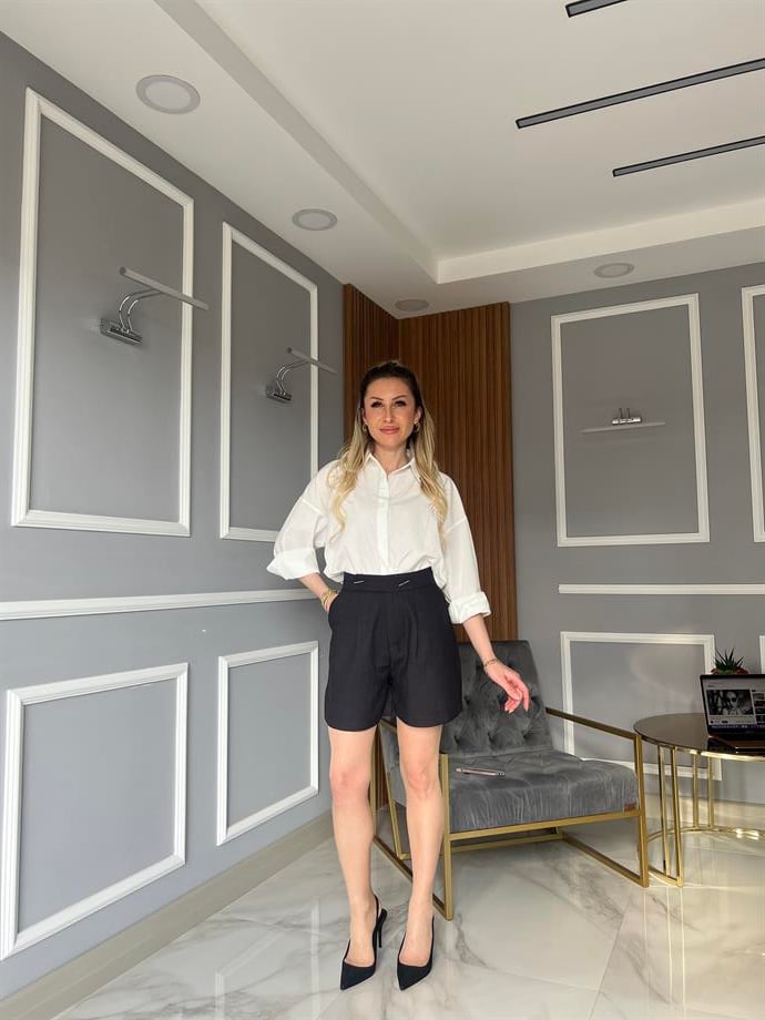 Bol Paça Şort Siyah