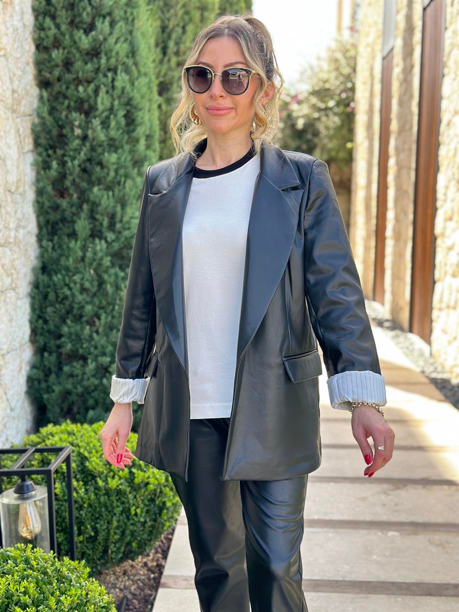 Ceket Blazer Deri Siyah