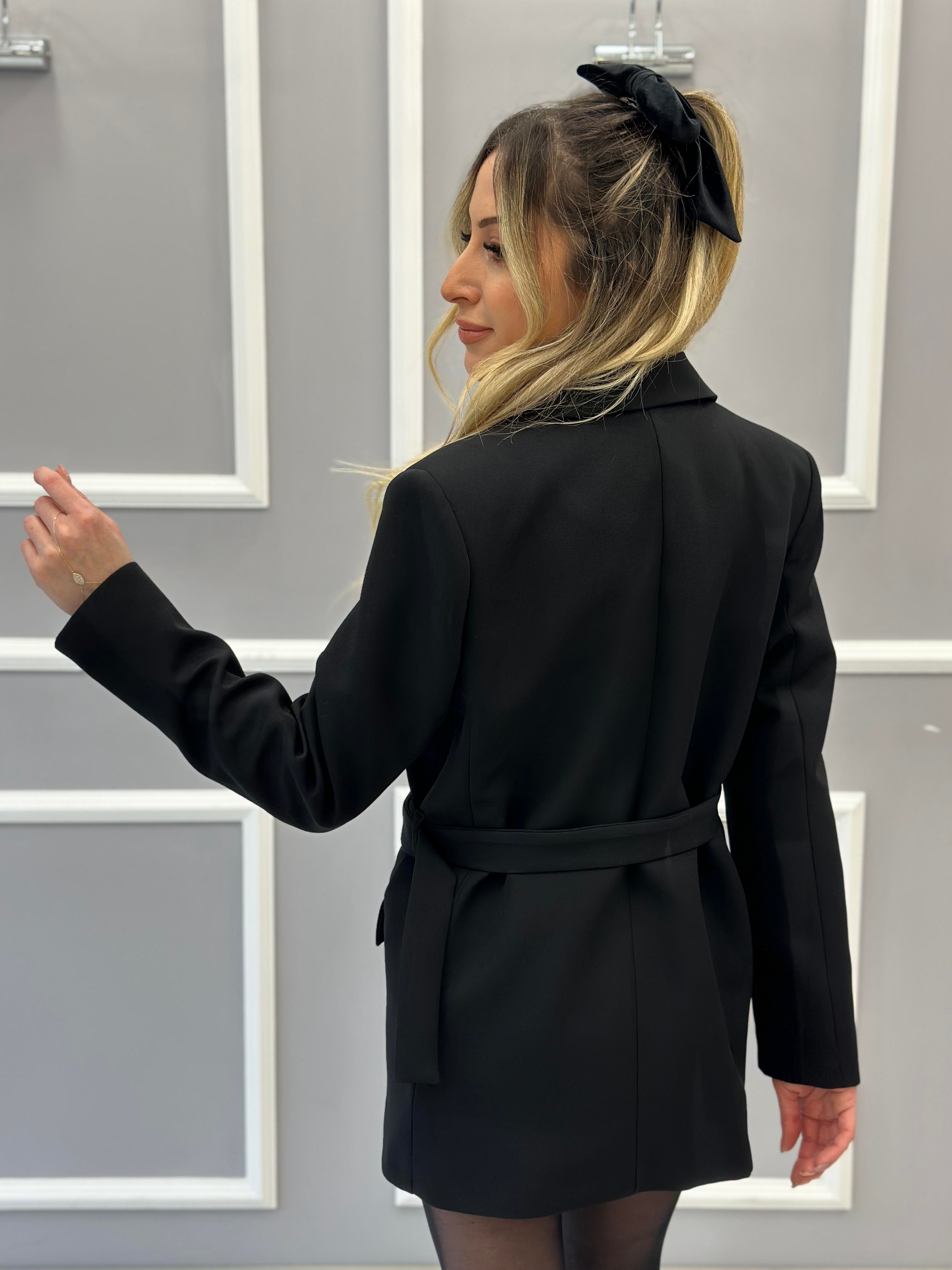 Ceket Blazer Kemer Detaylı Siyah
