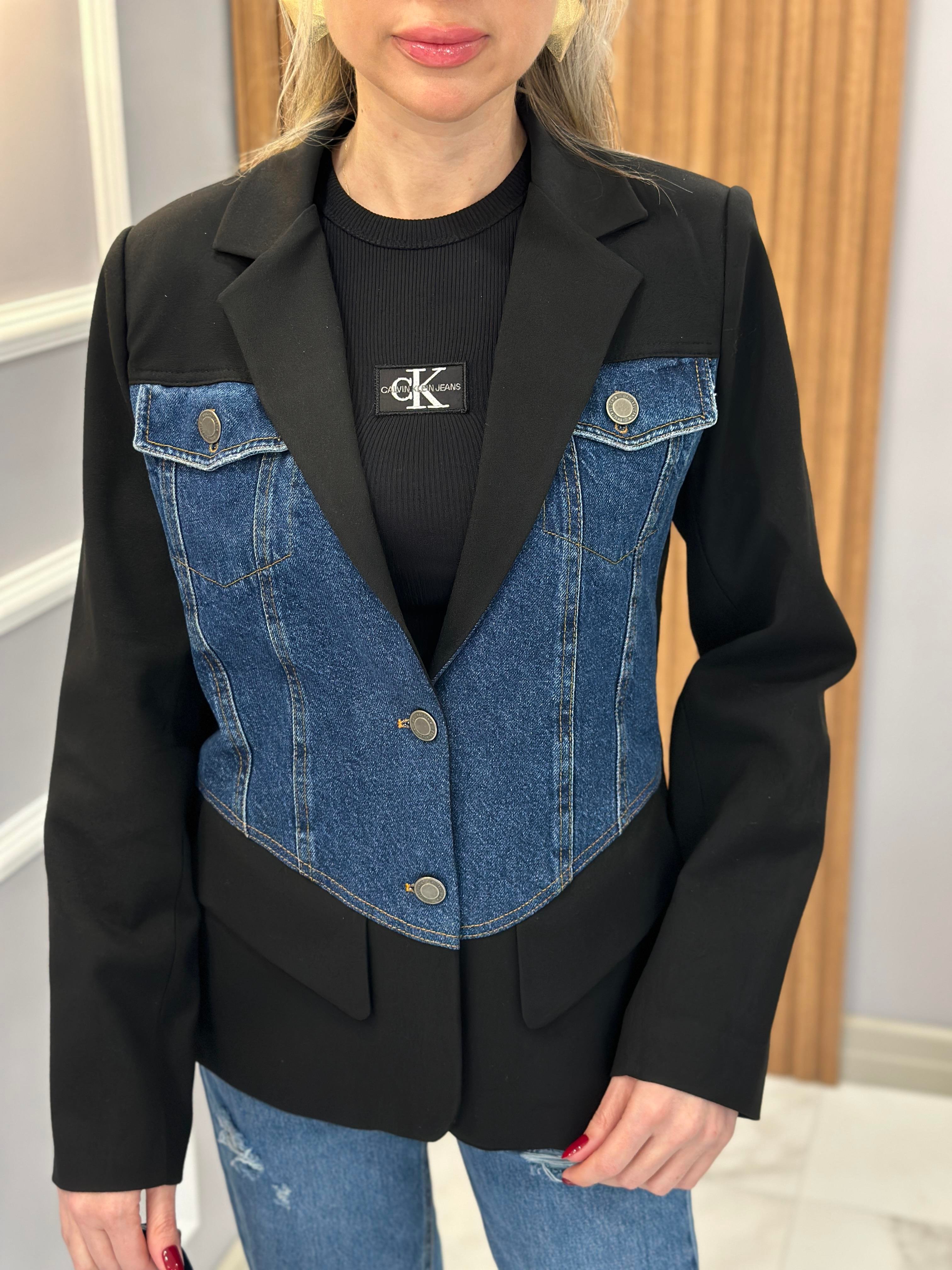 Ceket Blazer Kot Detaylı Siyah
