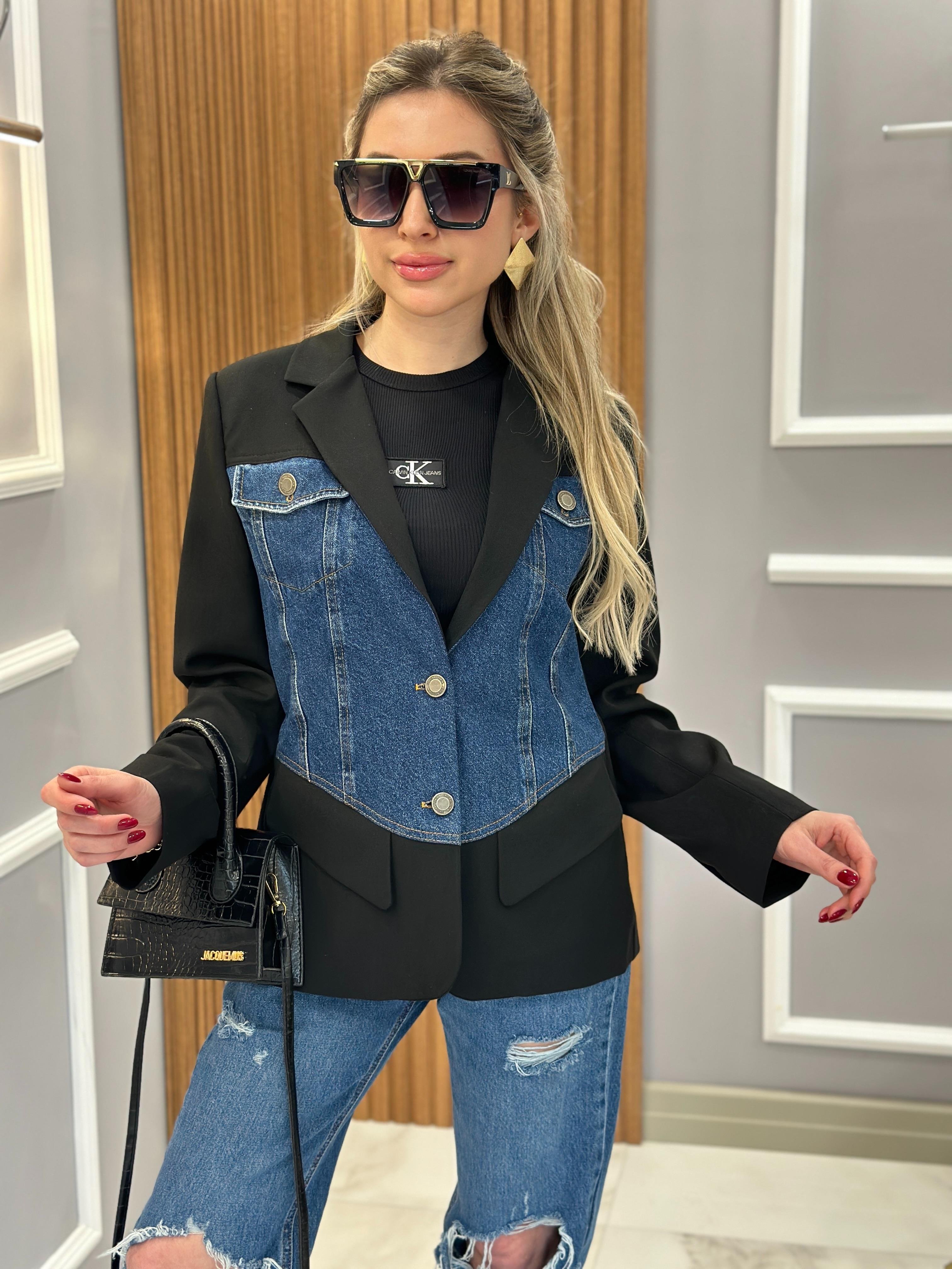 Ceket Blazer Kot Detaylı Siyah