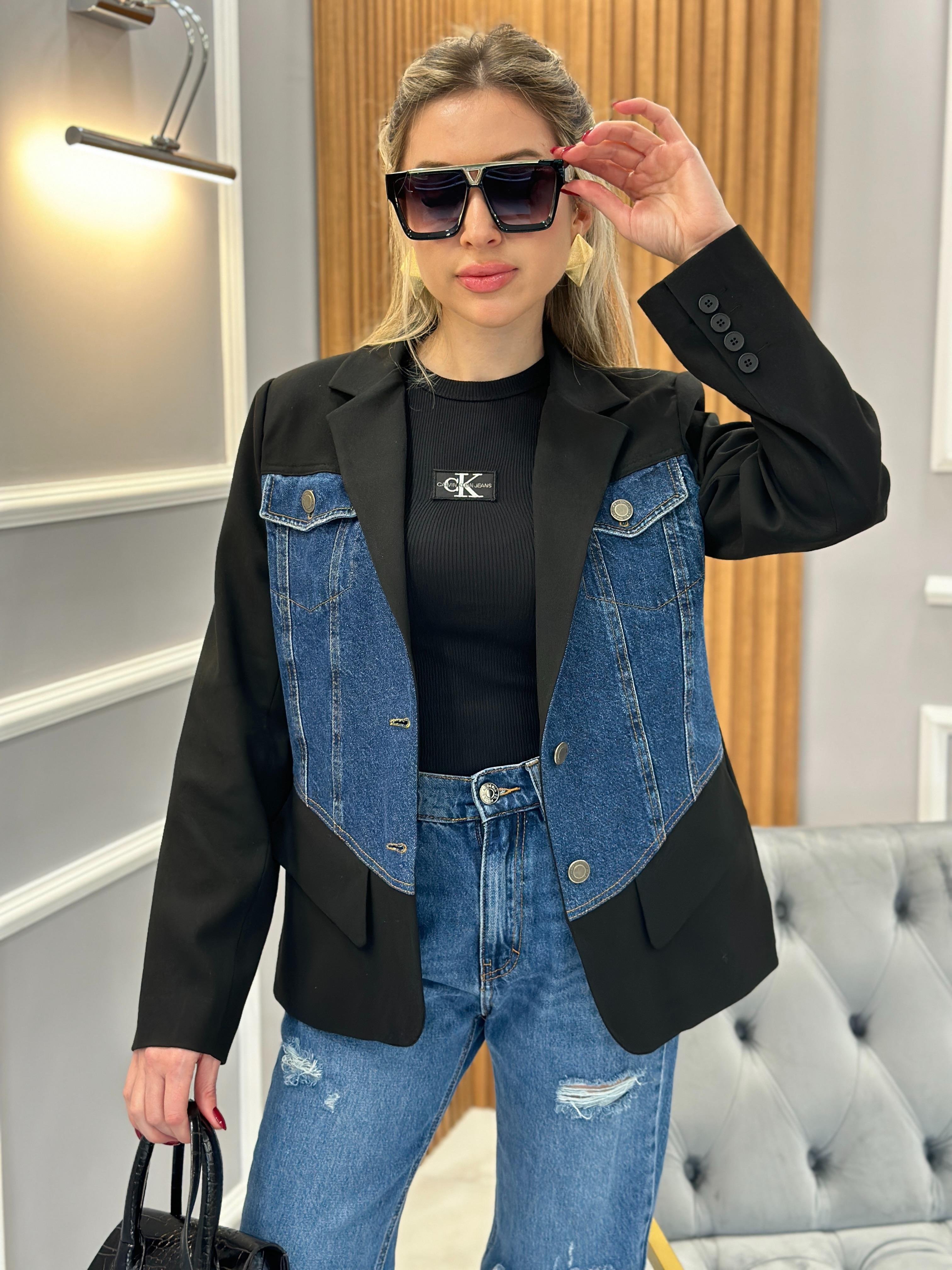 Ceket Blazer Kot Detaylı Siyah