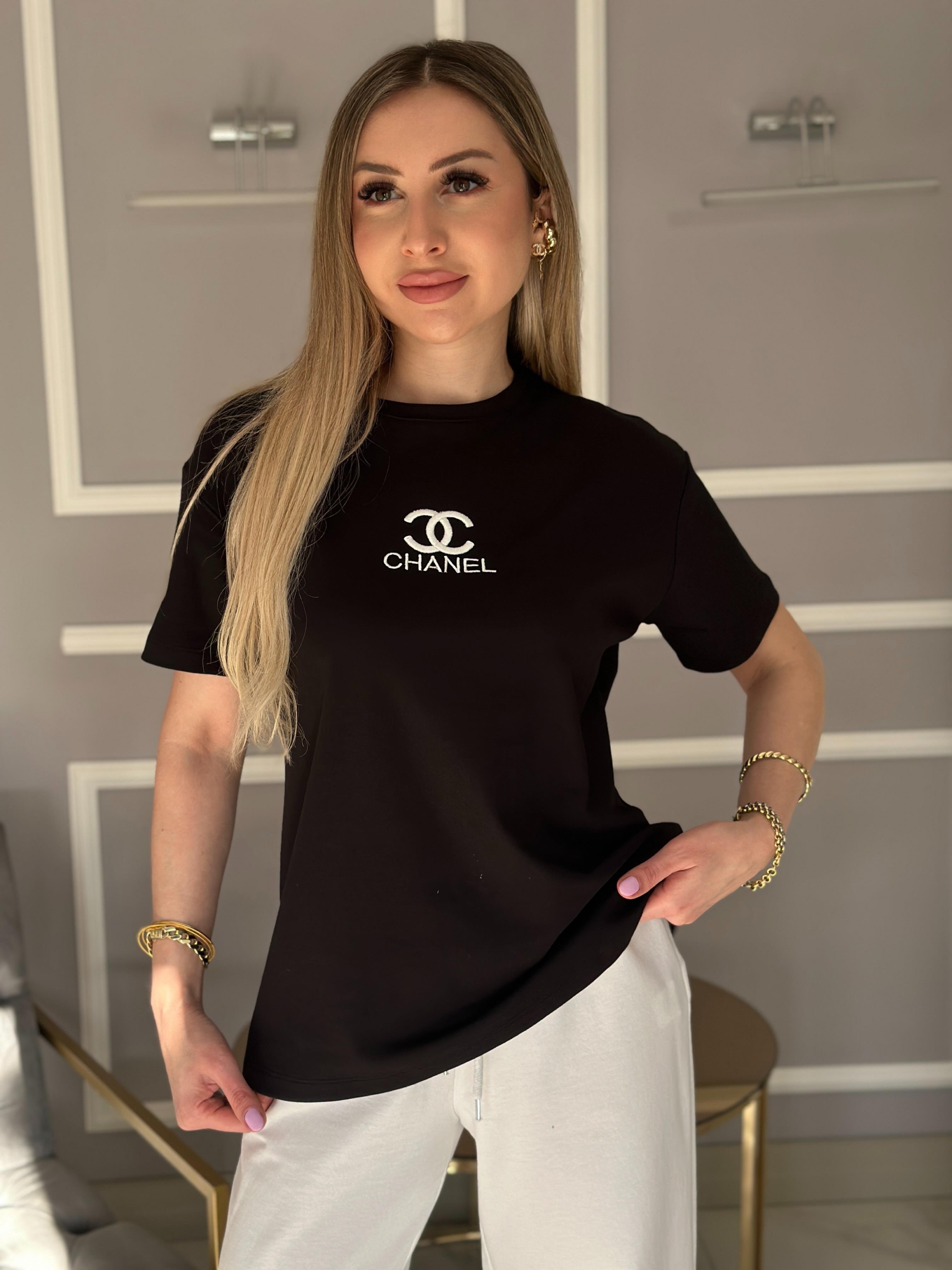 Ch T-shirt Nakış Yazılı Siyah