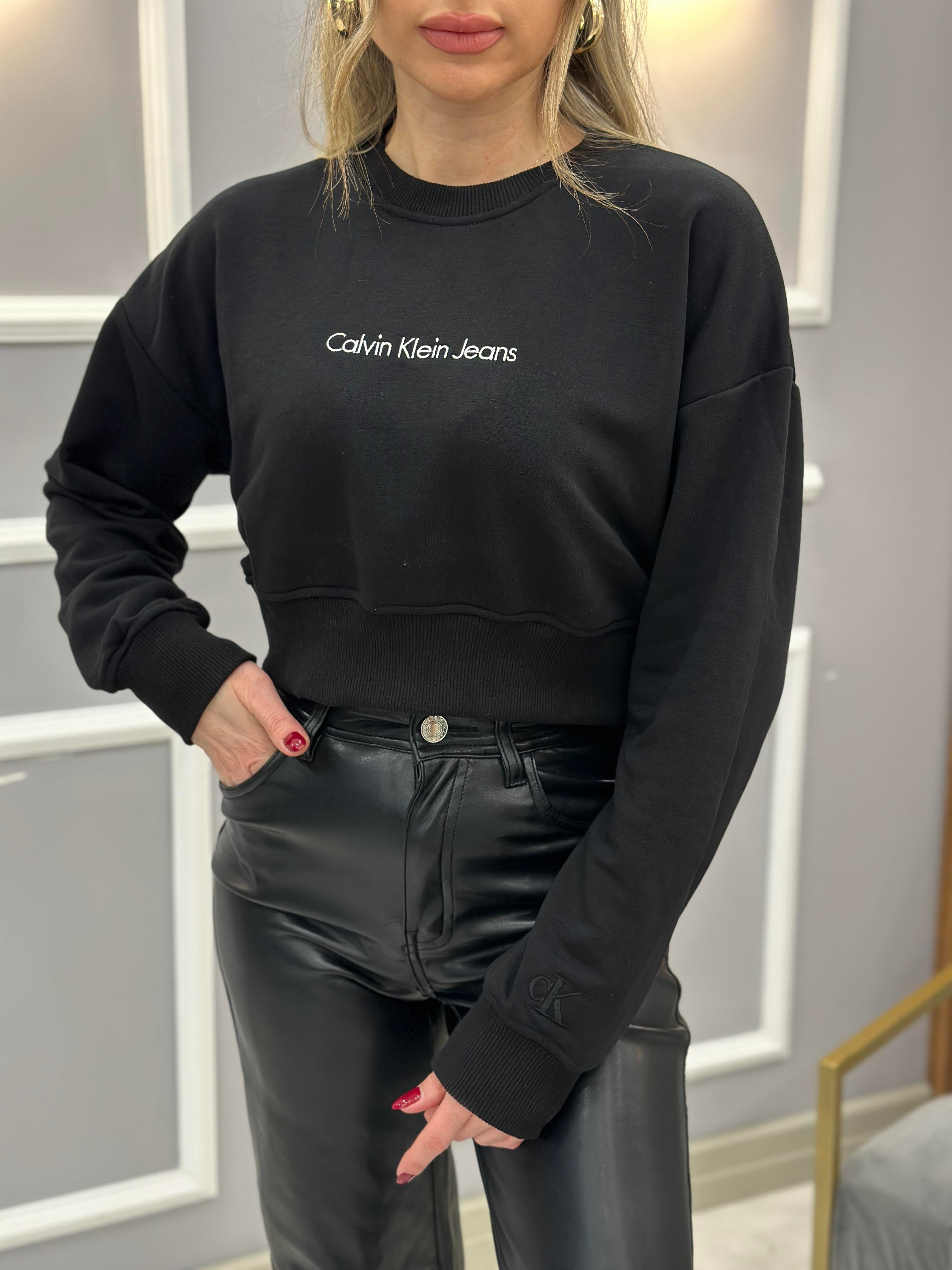 Cn Sweatshirt Yazı Detaylı Boyu Kemerde Siyah