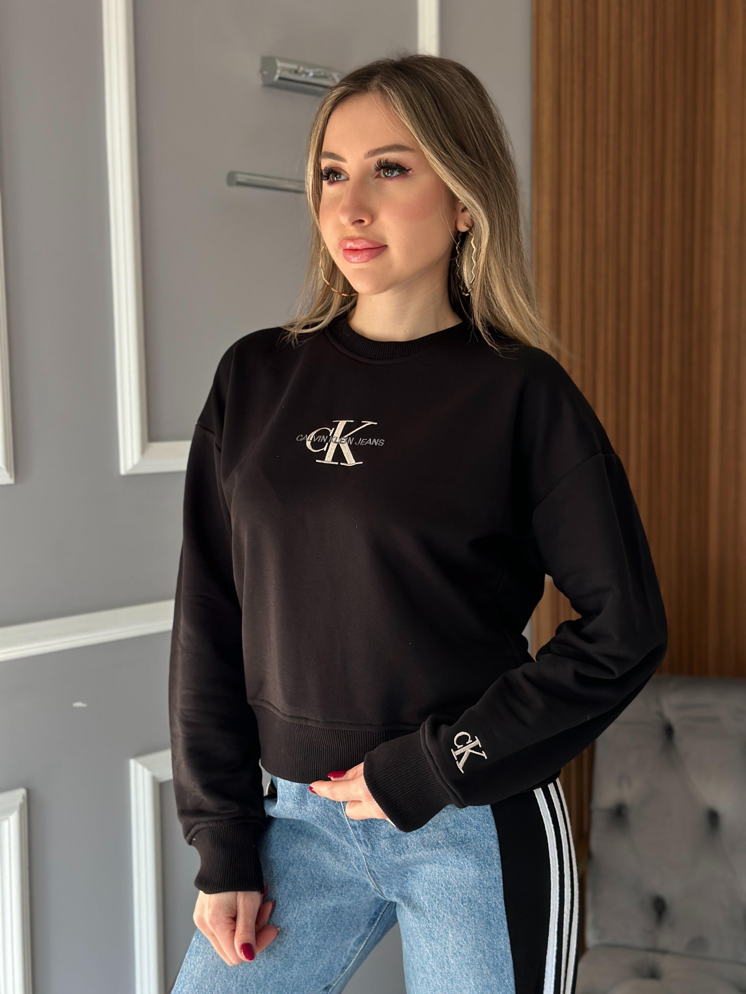 Cn Sweatshirt Yazı Detaylı Siyah
