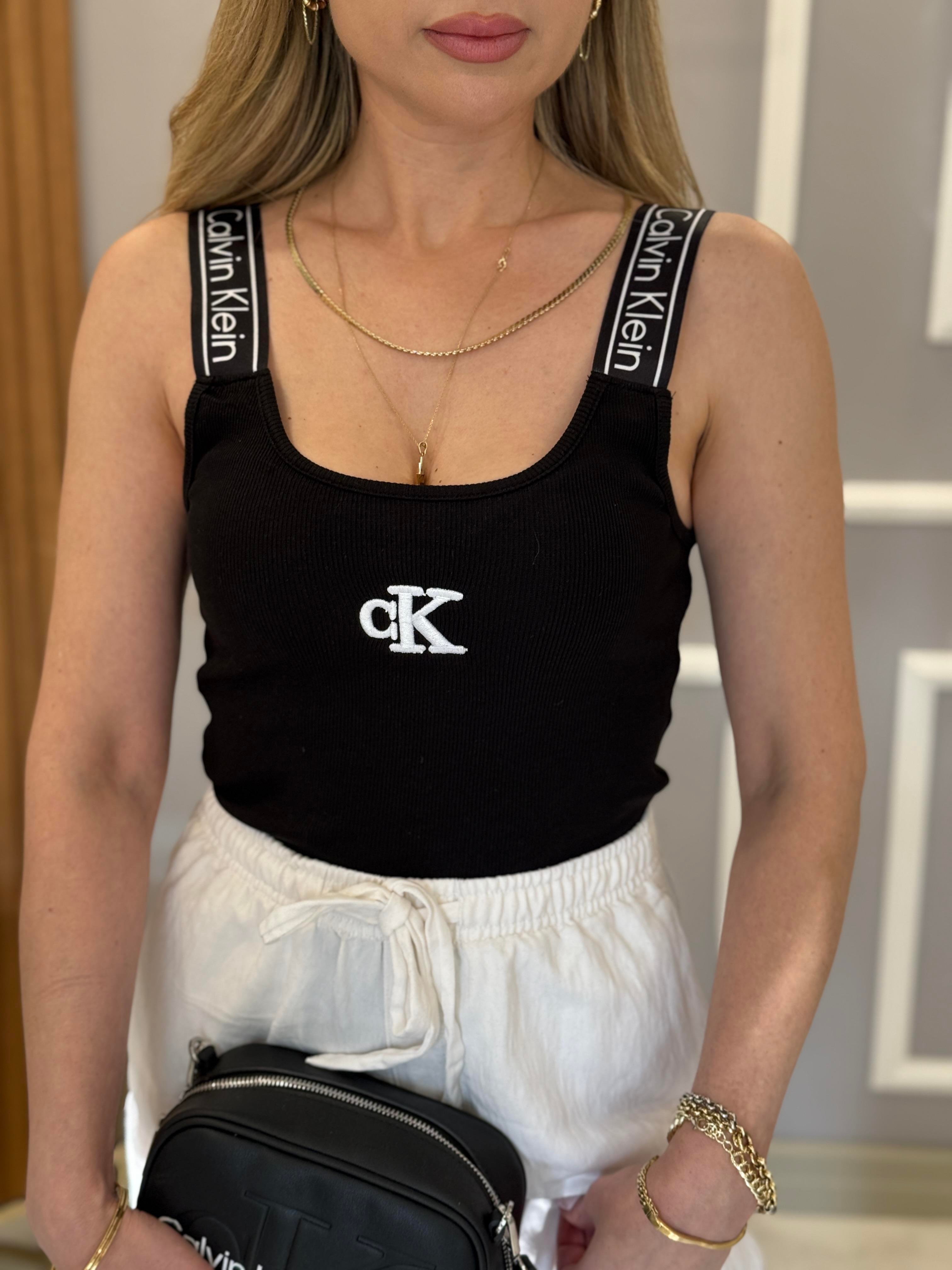 Cnk Likralı Askısı Yazılı Atlet Siyah