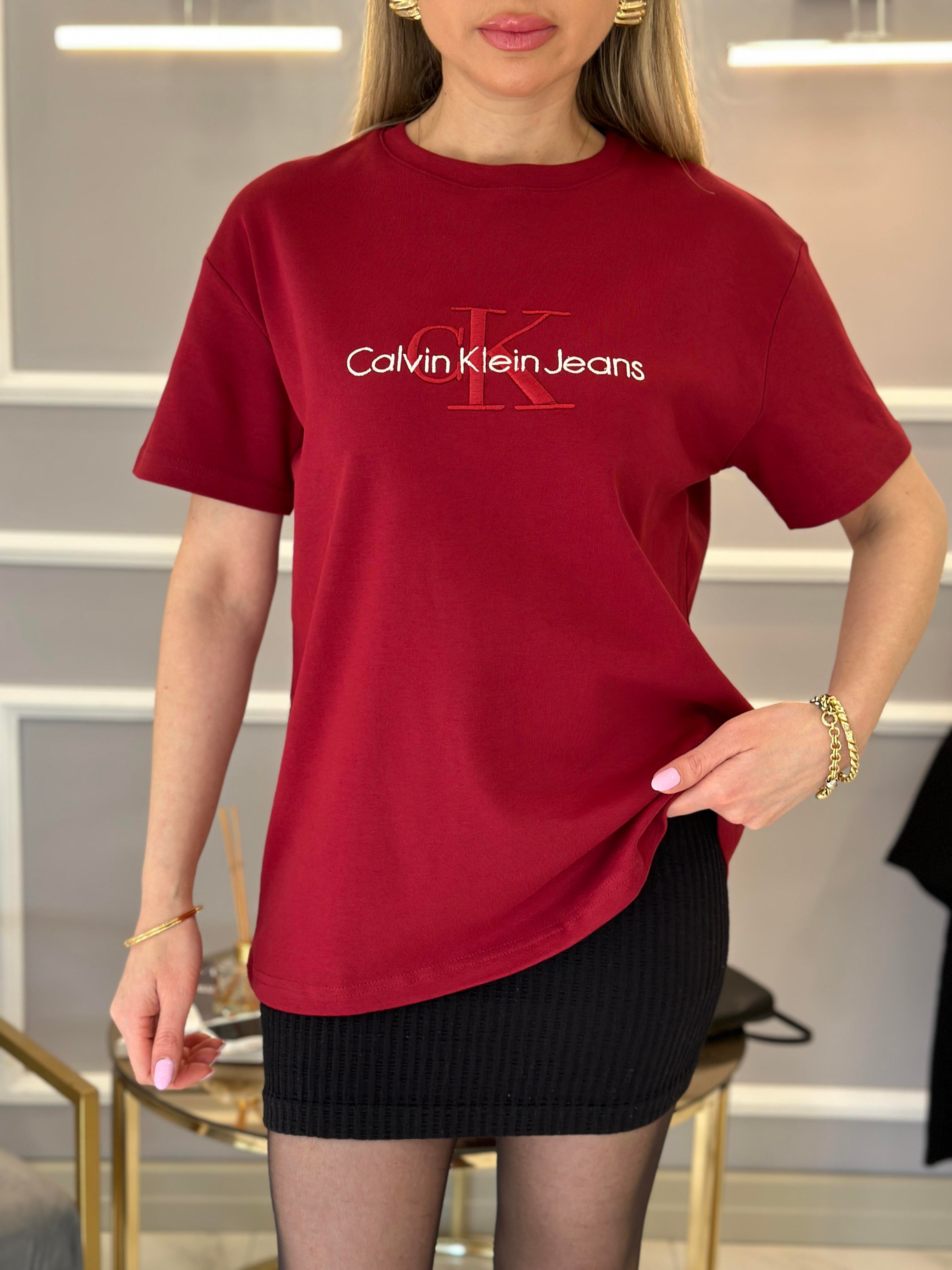 Cnk T-shirt Nakış Yazılı Bordo