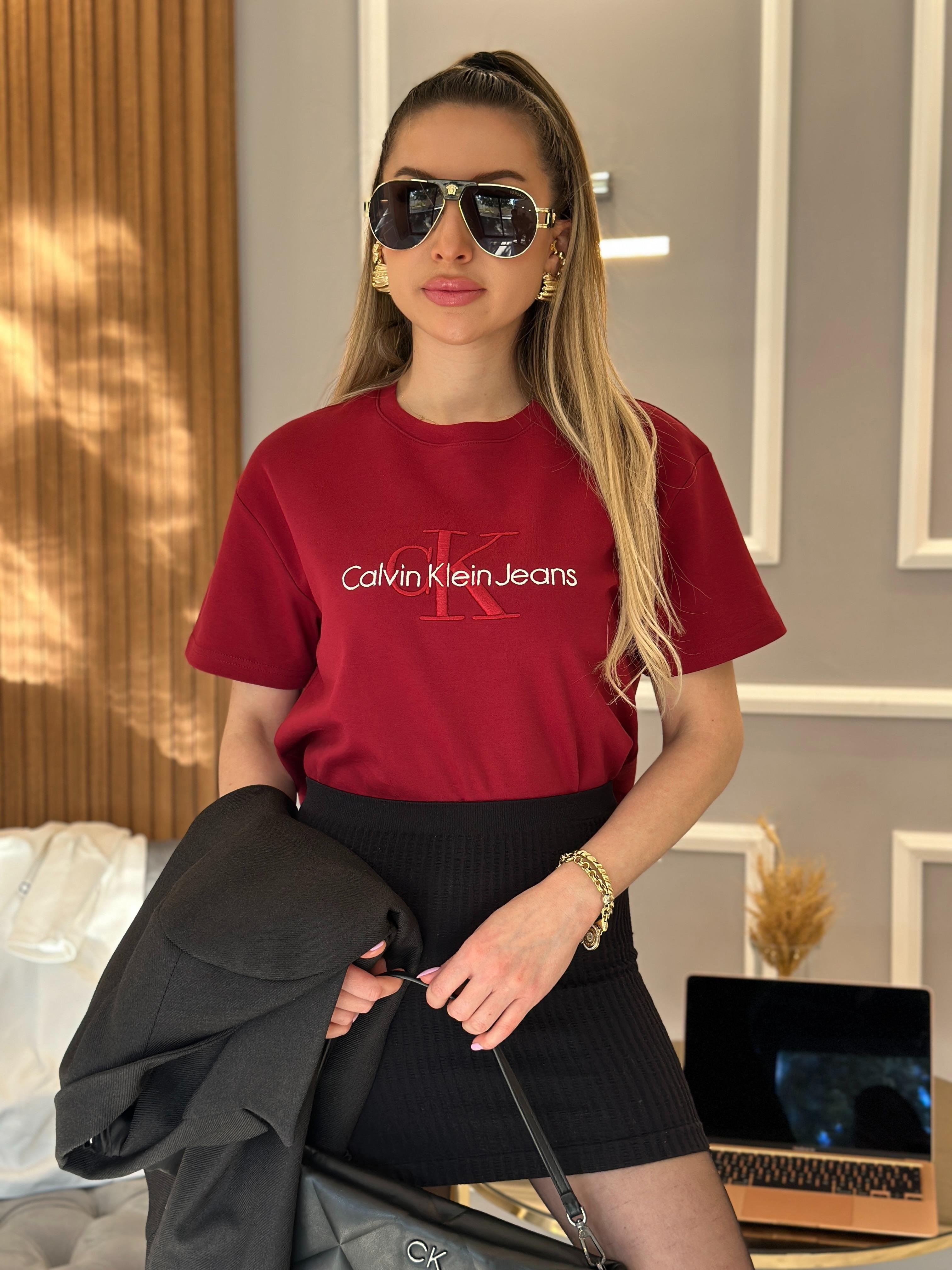 Cnk T-shirt Nakış Yazılı Bordo
