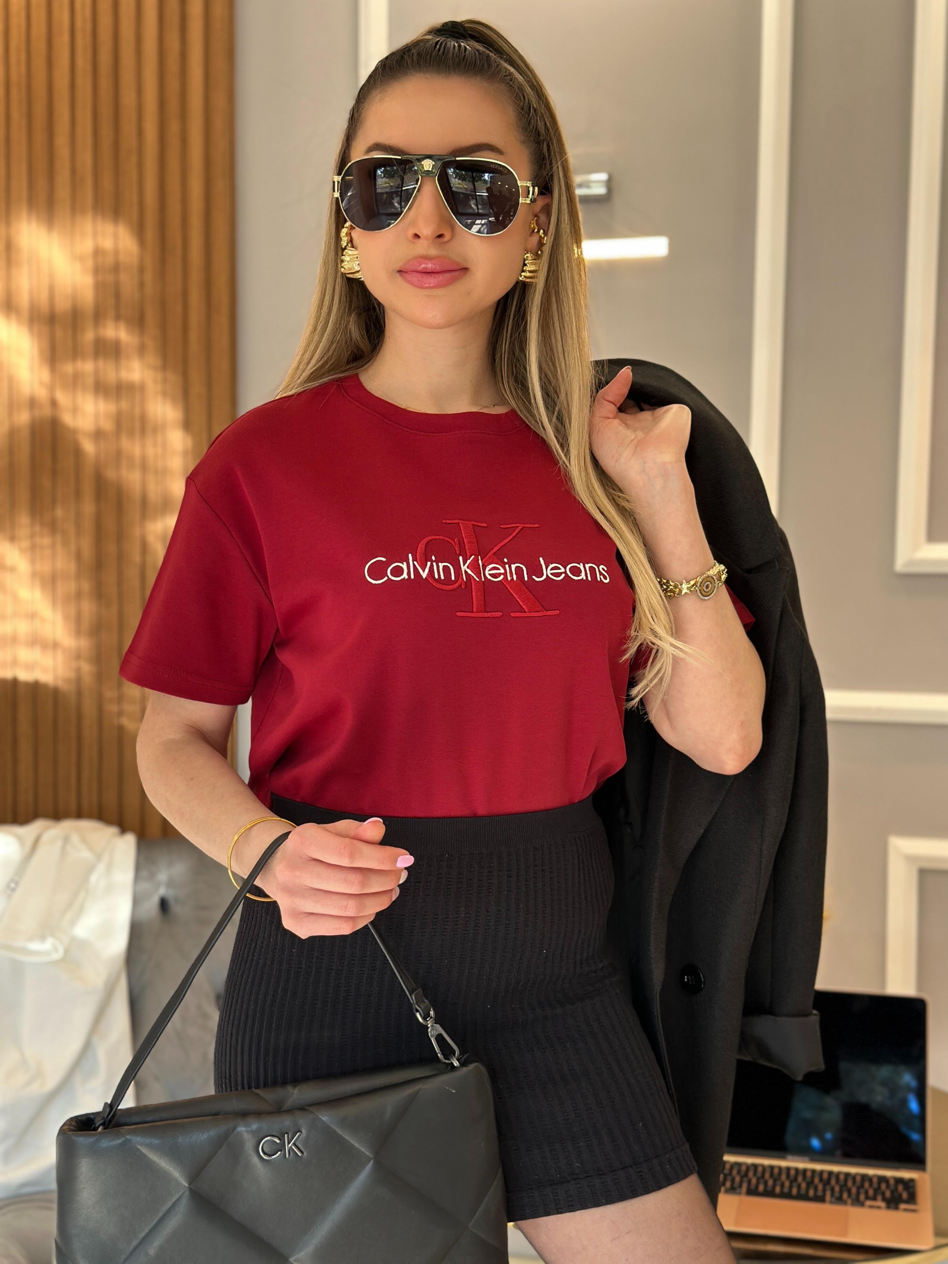 Cnk T-shirt Nakış Yazılı Bordo