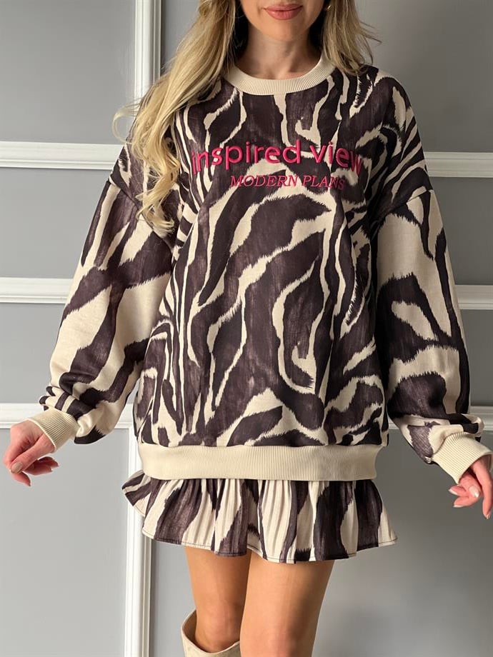 Desenli Sweatshirt Bej