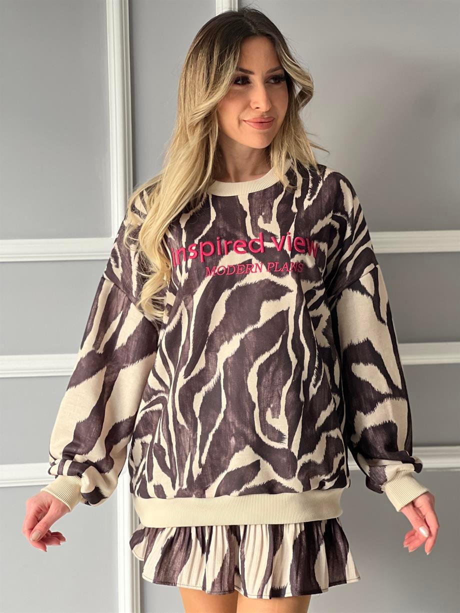 Desenli Sweatshirt Bej